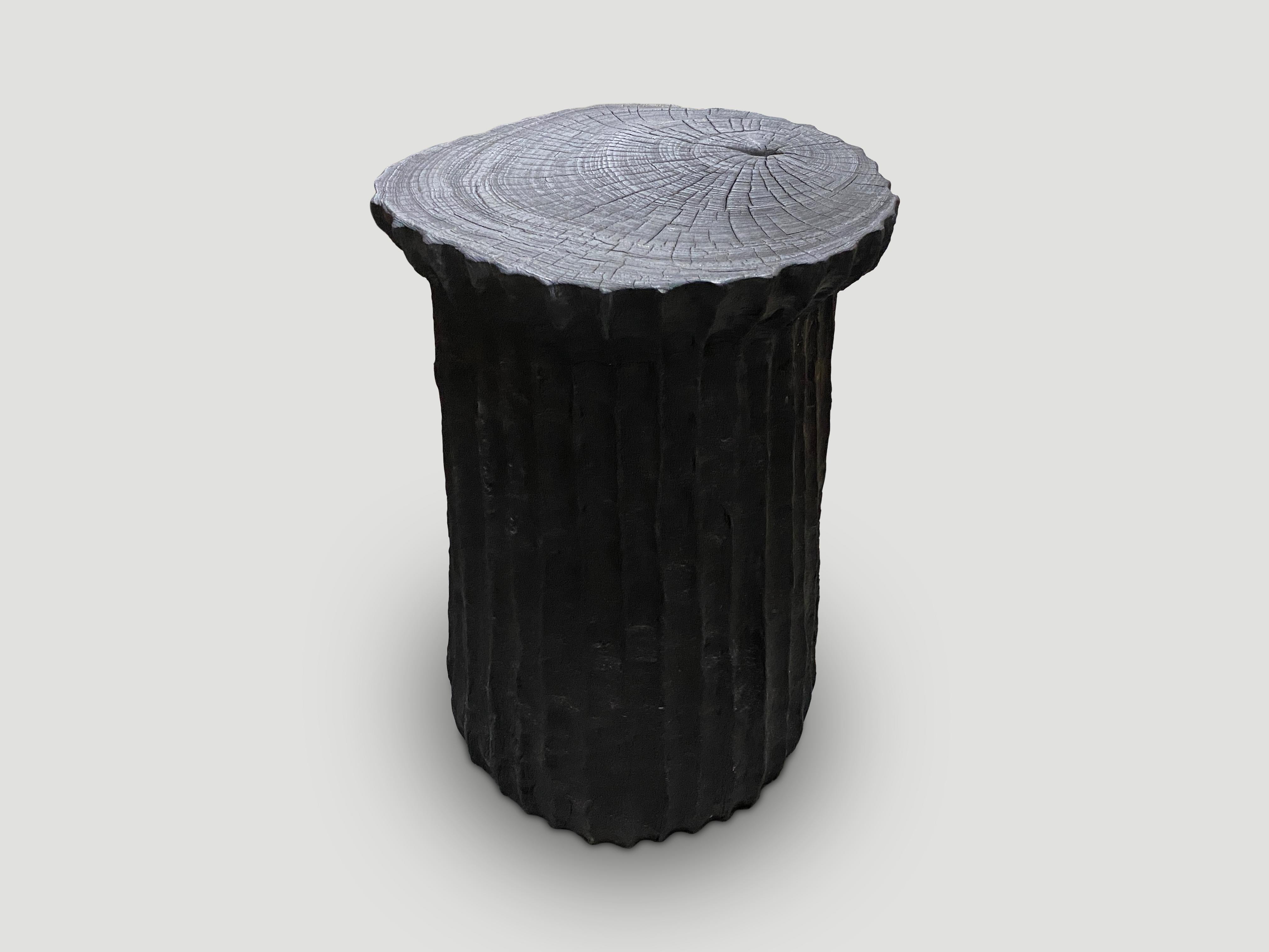 Andrianna Shamaris Charred Teak Wood Minimalist Column Pedestal In Excellent Condition For Sale In New York, NY