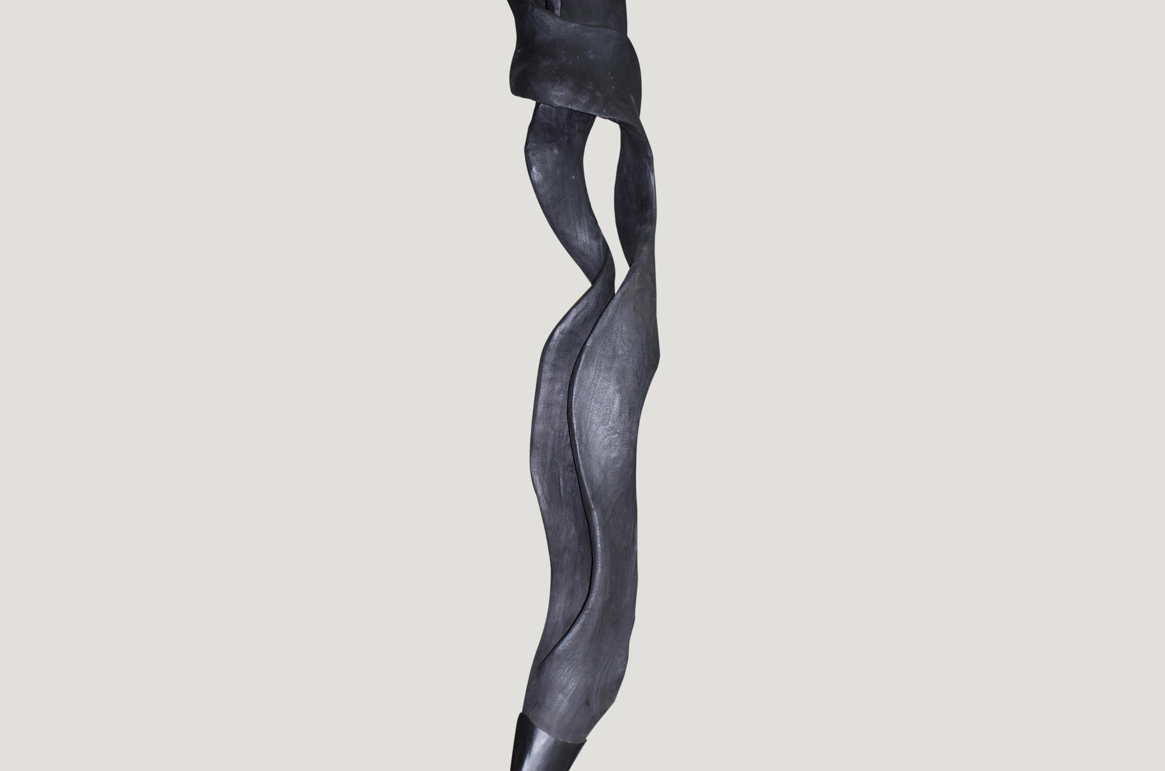 Steel Andrianna Shamaris Charred Ficus Wood Ribbon Sculpture For Sale