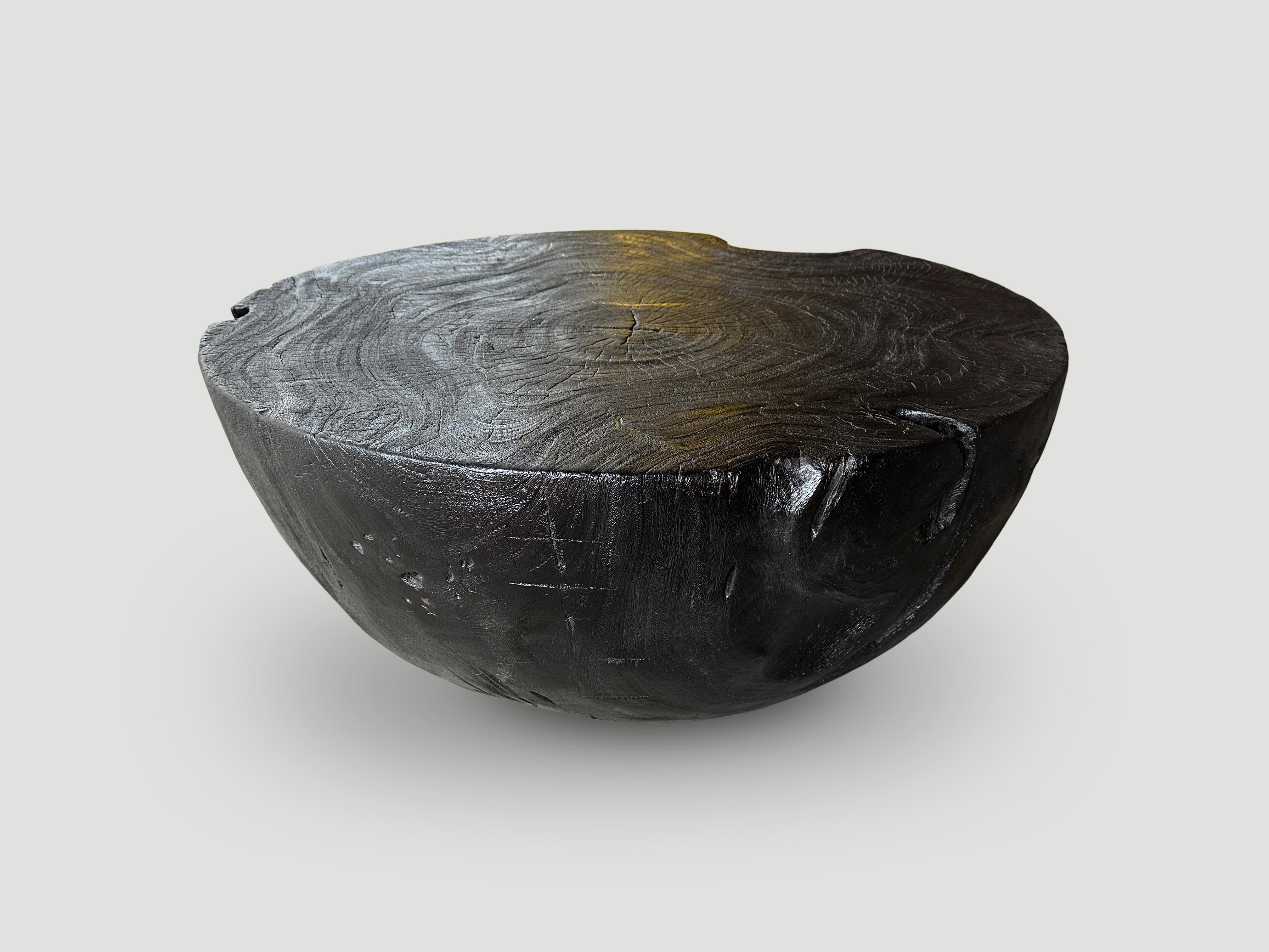 Andrianna Shamaris Charred Teak Wood Round Coffee Table In Excellent Condition For Sale In New York, NY