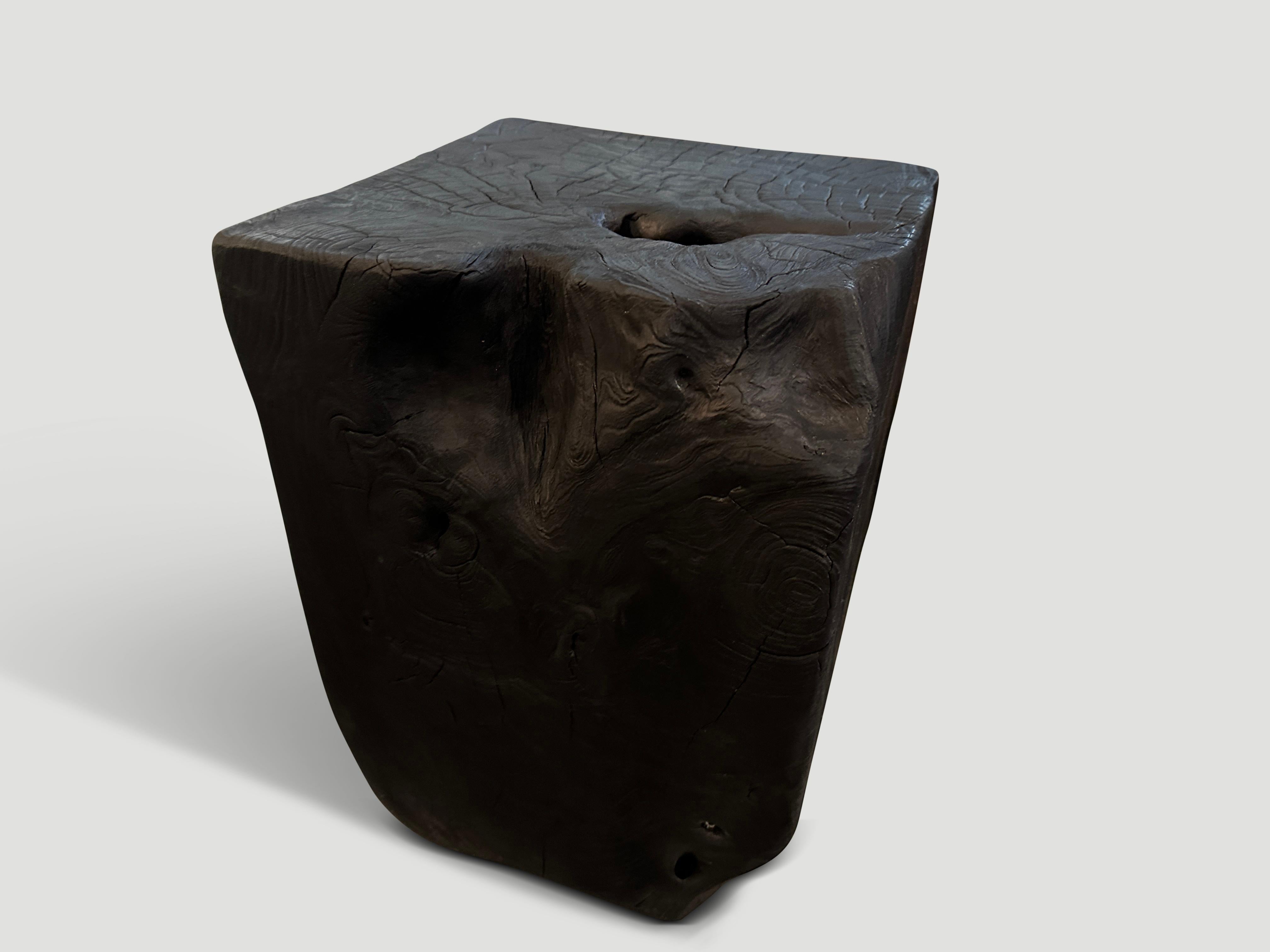 Andrianna Shamaris Charred Teak Wood Side Table In Excellent Condition For Sale In New York, NY