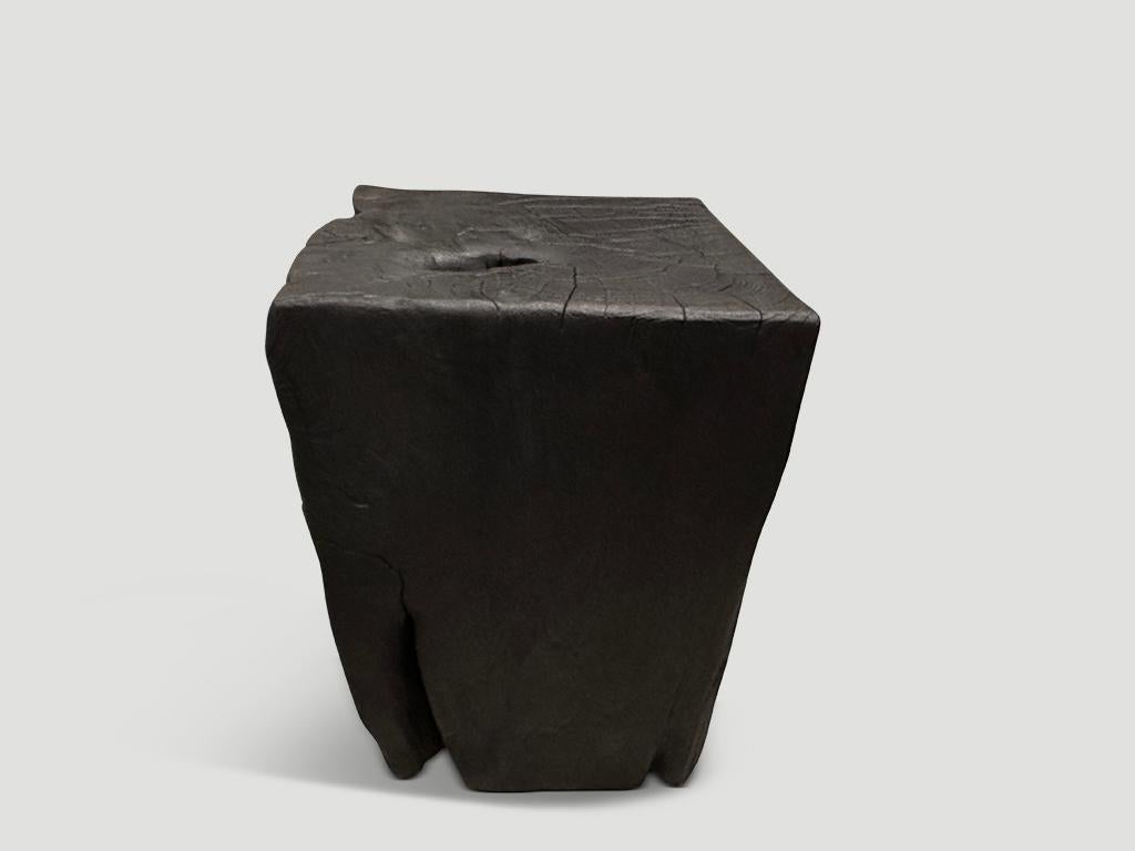 Andrianna Shamaris Charred Teak Wood Side Table In Excellent Condition For Sale In New York, NY