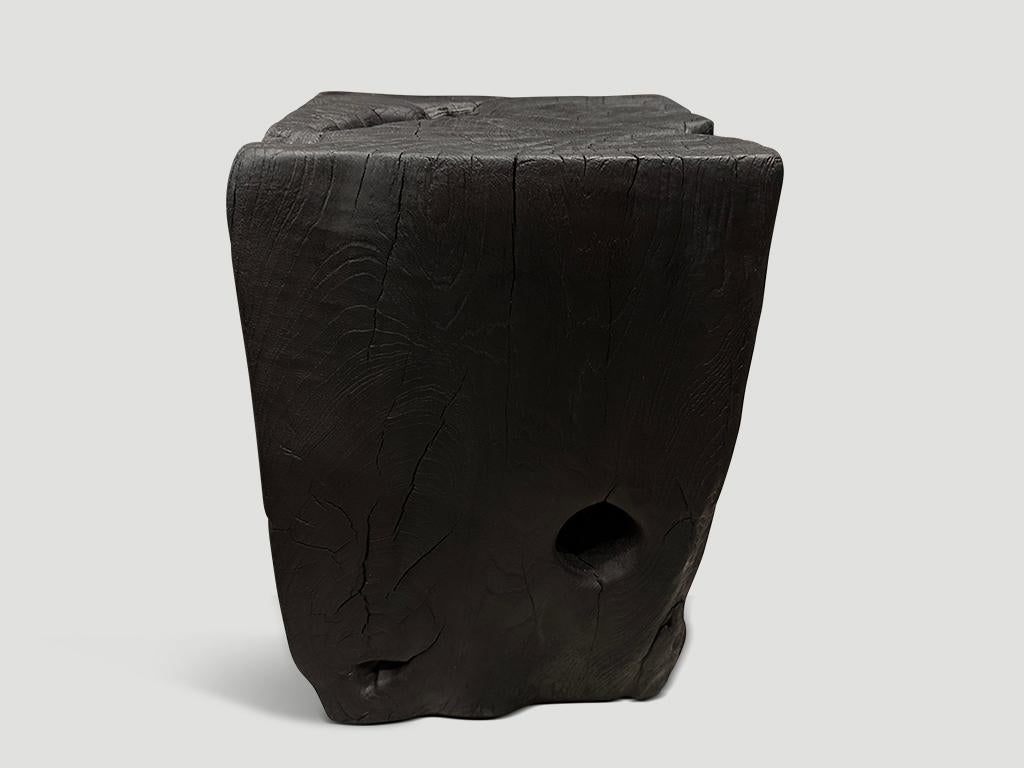 Contemporary Andrianna Shamaris Charred Teak Wood Side Table For Sale