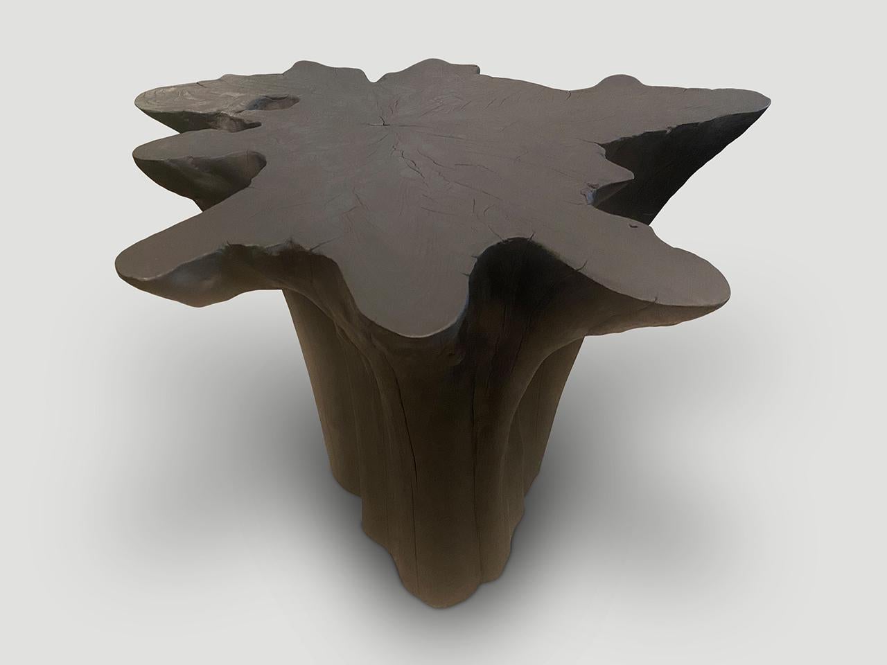 Andrianna Shamaris Charred Teak Wood Side Table or Pedestal In Excellent Condition For Sale In New York, NY