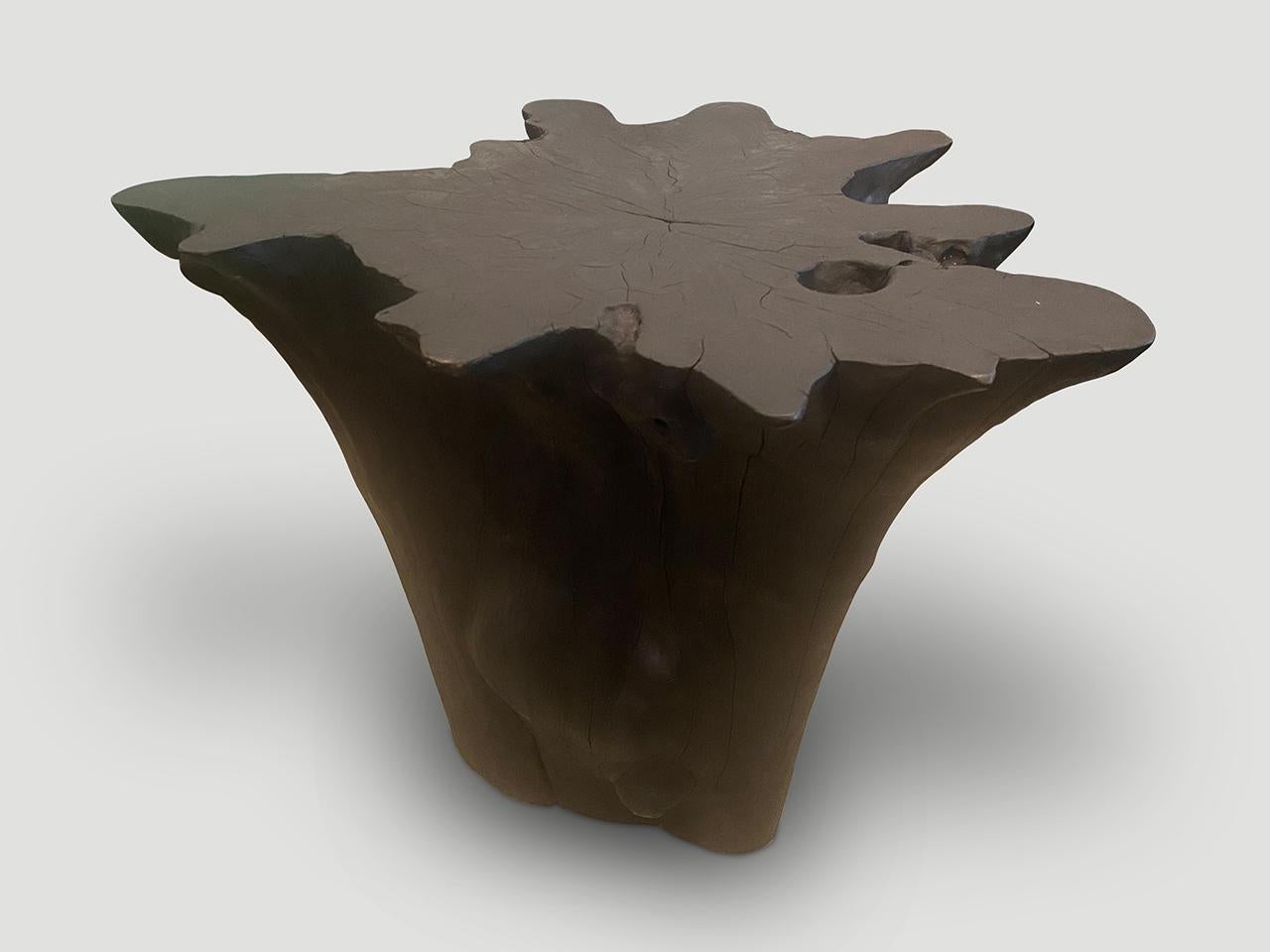 Contemporary Andrianna Shamaris Charred Teak Wood Side Table or Pedestal For Sale