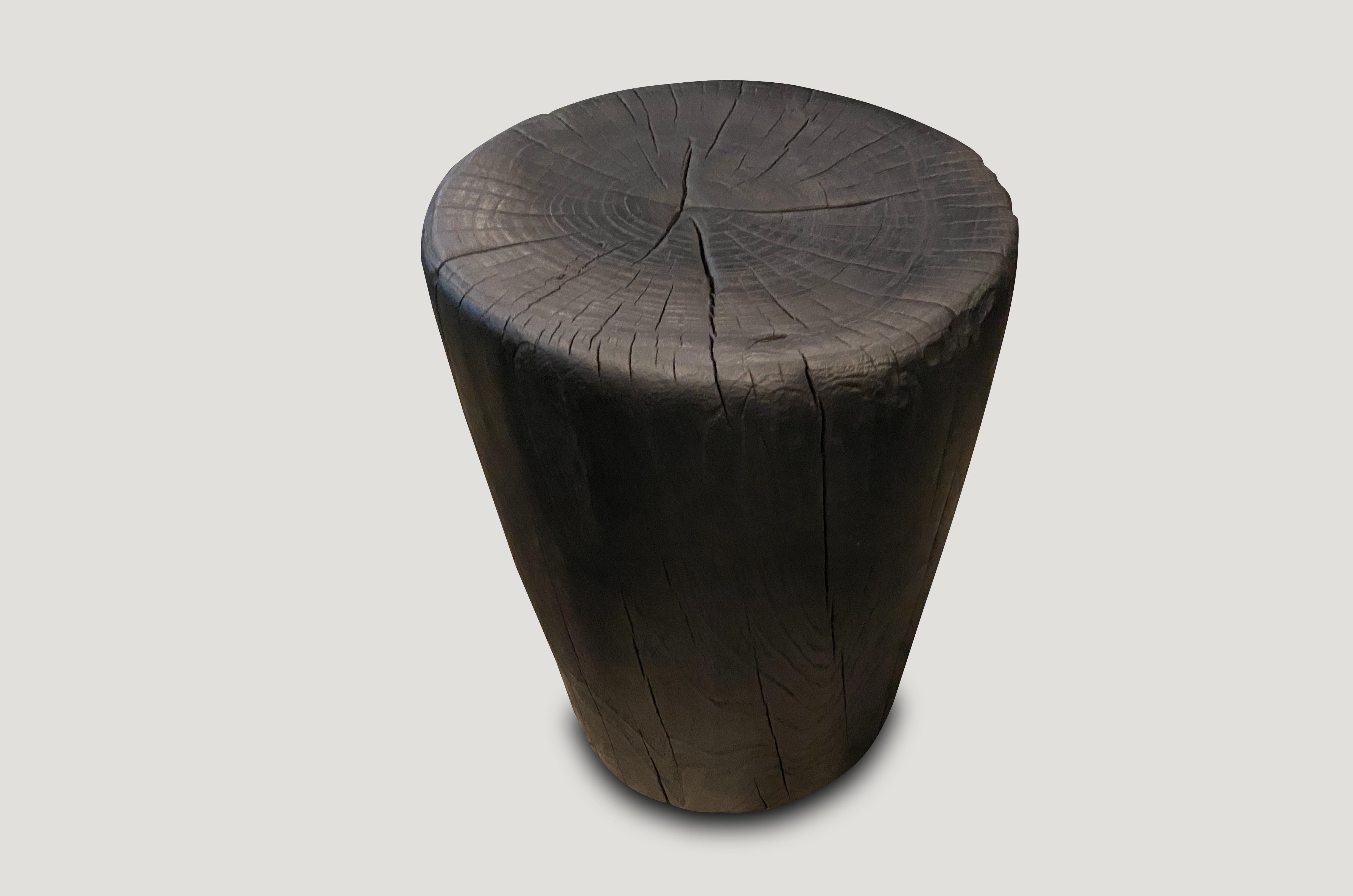 Organic Modern Andrianna Shamaris Charred Teak Wood Side Table or Stool