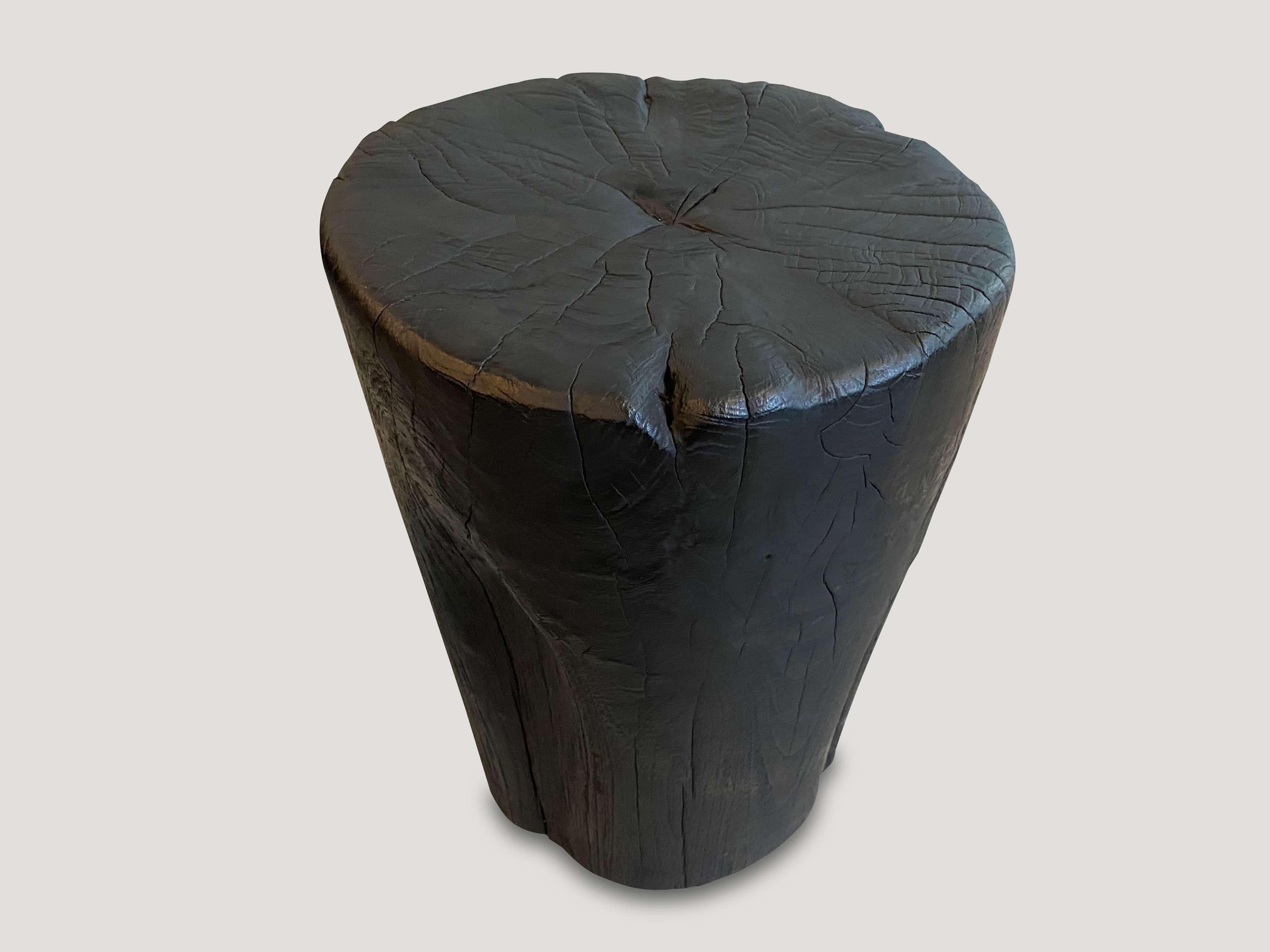 Organic Modern Andrianna Shamaris Charred Teak Wood Side Table or Stool For Sale