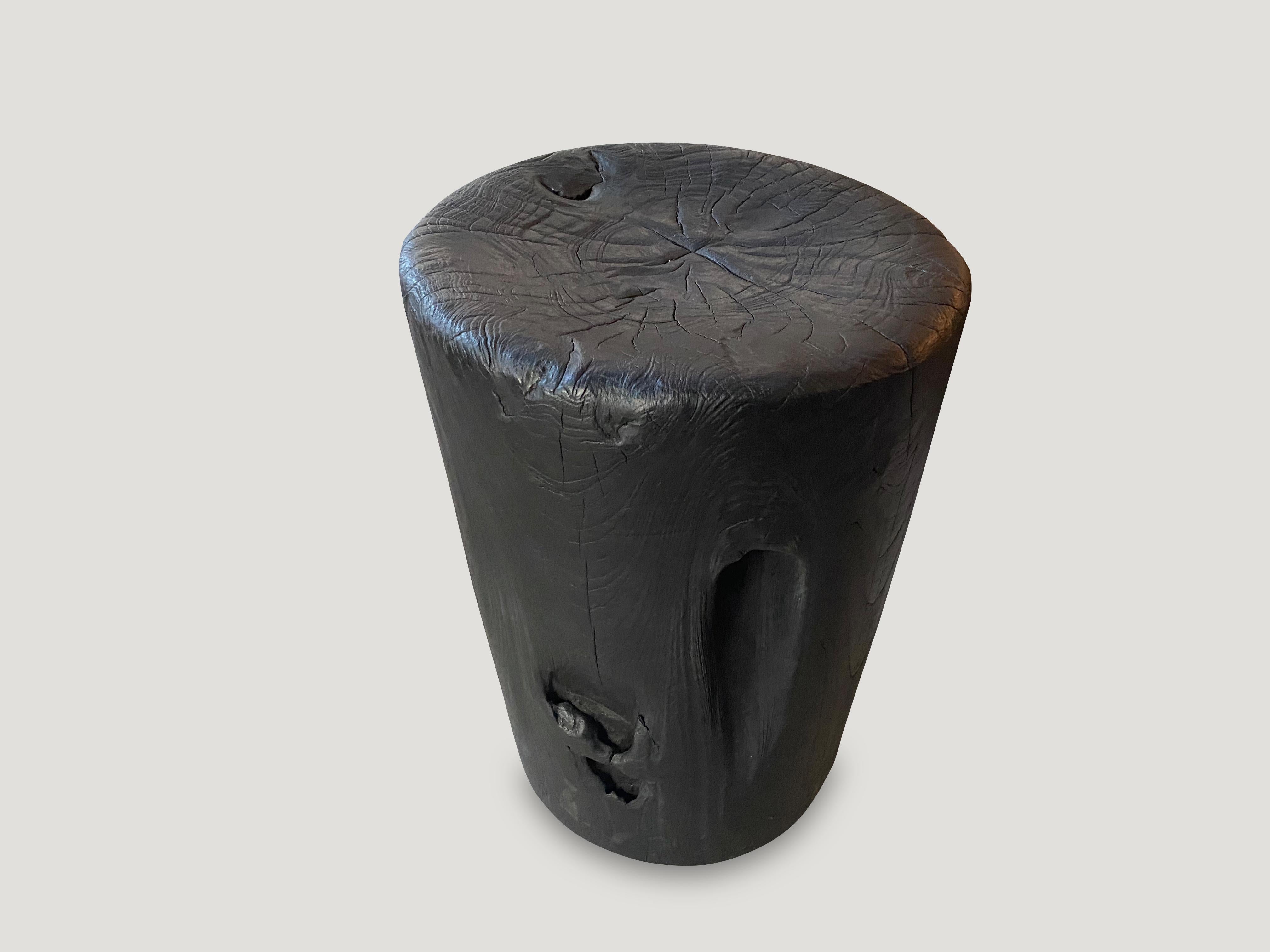 Andrianna Shamaris Charred Teak Wood Side Table or Stool In Excellent Condition In New York, NY