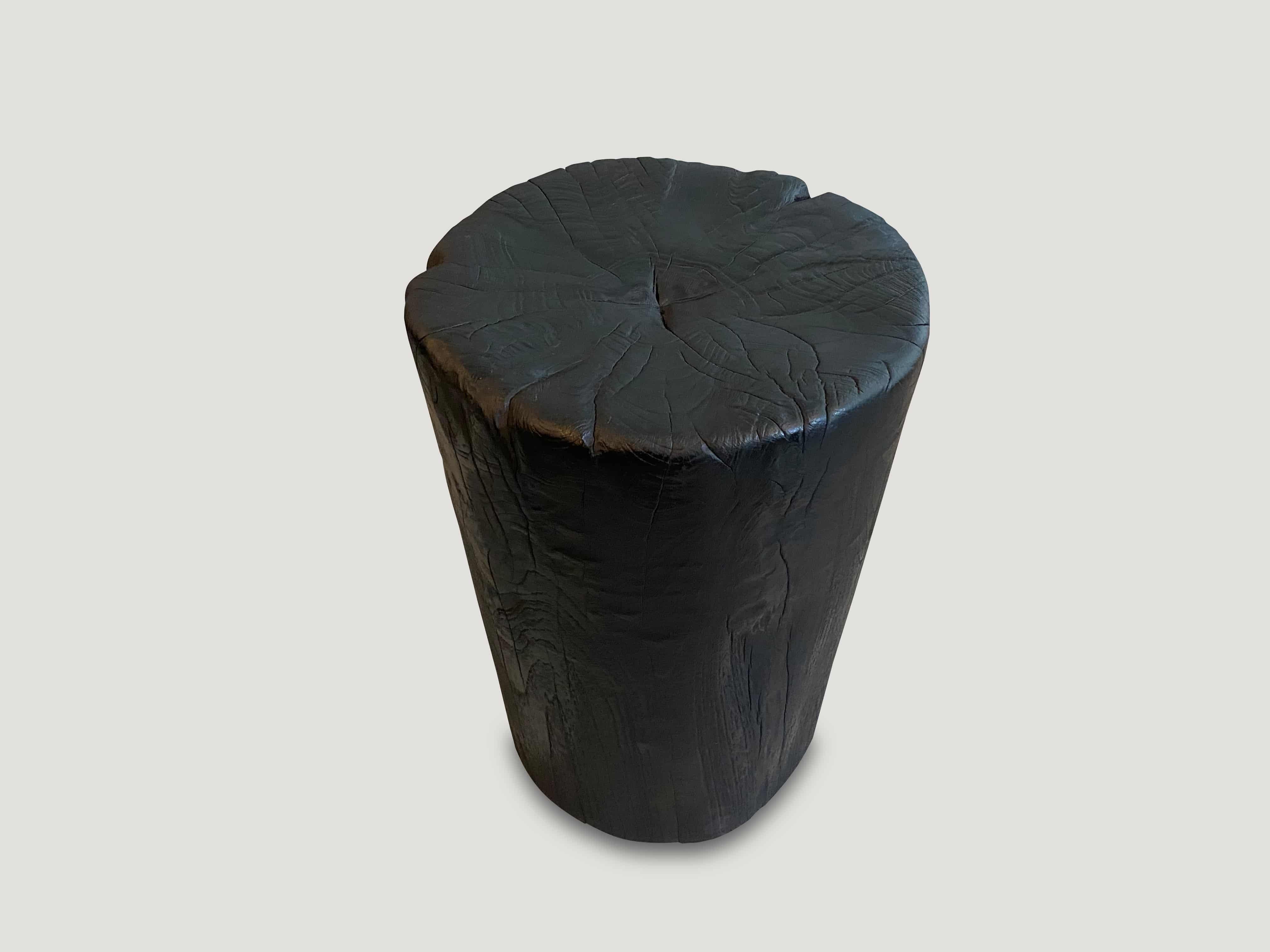 Andrianna Shamaris Charred Teak Wood Side Table or Stool In Excellent Condition For Sale In New York, NY