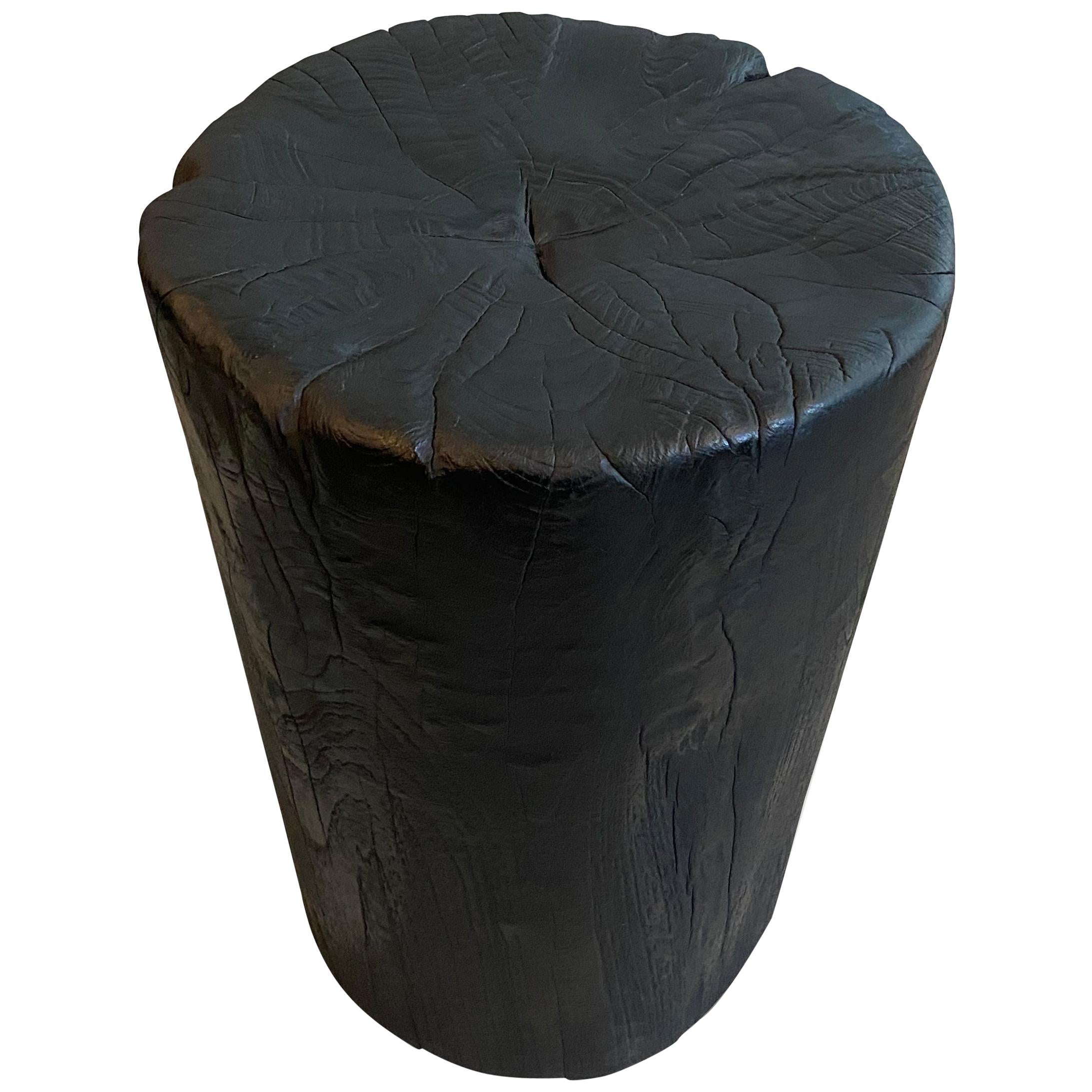 Andrianna Shamaris Charred Teak Wood Side Table or Stool