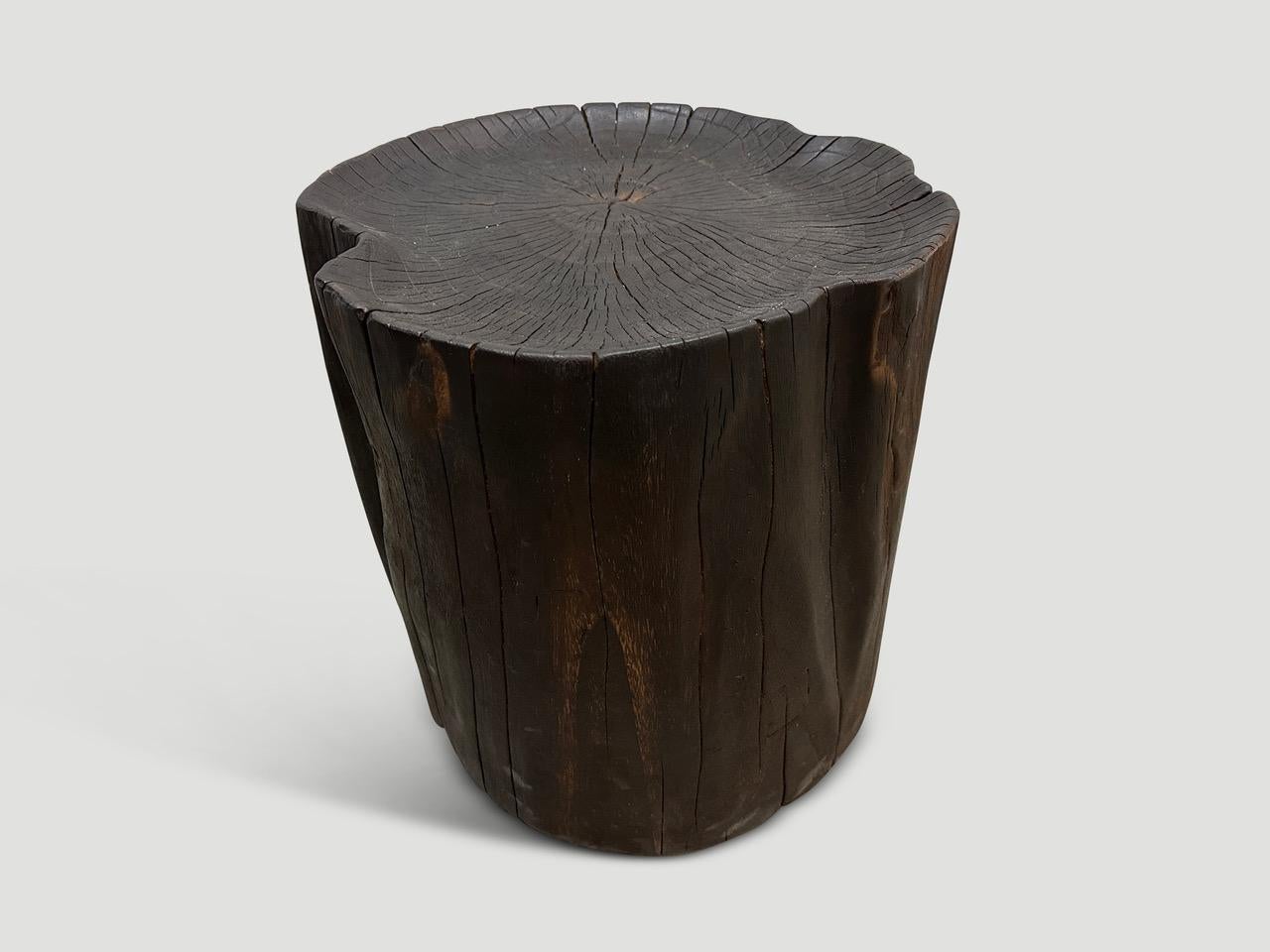 Andrianna Shamaris Charred Teak Wood Tray Side Table In Excellent Condition For Sale In New York, NY
