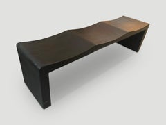 Andrianna Shamaris Charred Teak Wood Wave Bench