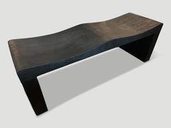 Andrianna Shamaris Charred Teak Wood Wave Bench