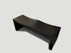 Andrianna Shamaris Charred Teak Wood Wave Bench
