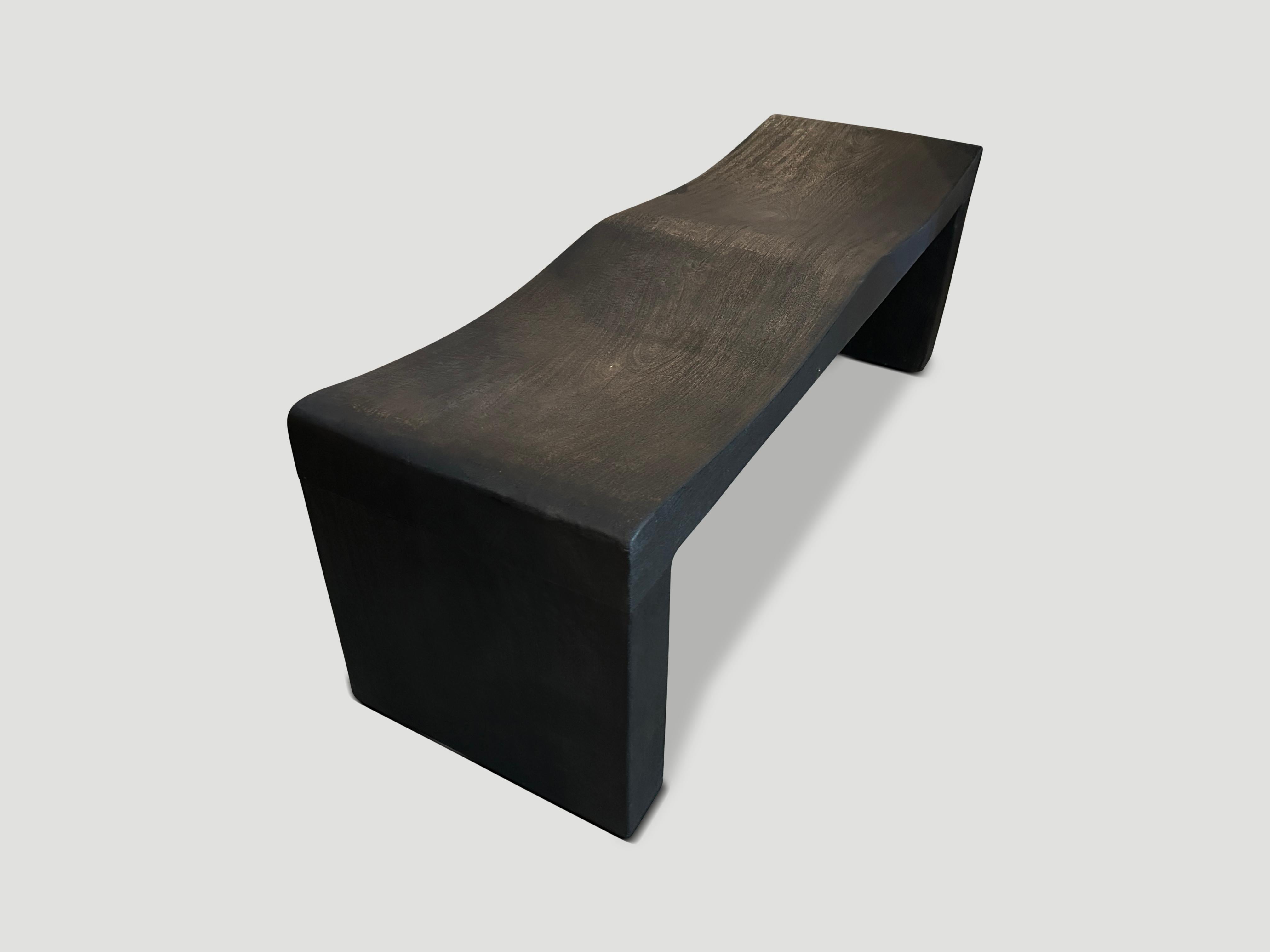 Organic Modern Andrianna Shamaris Charred Teak Wood Wave Bench