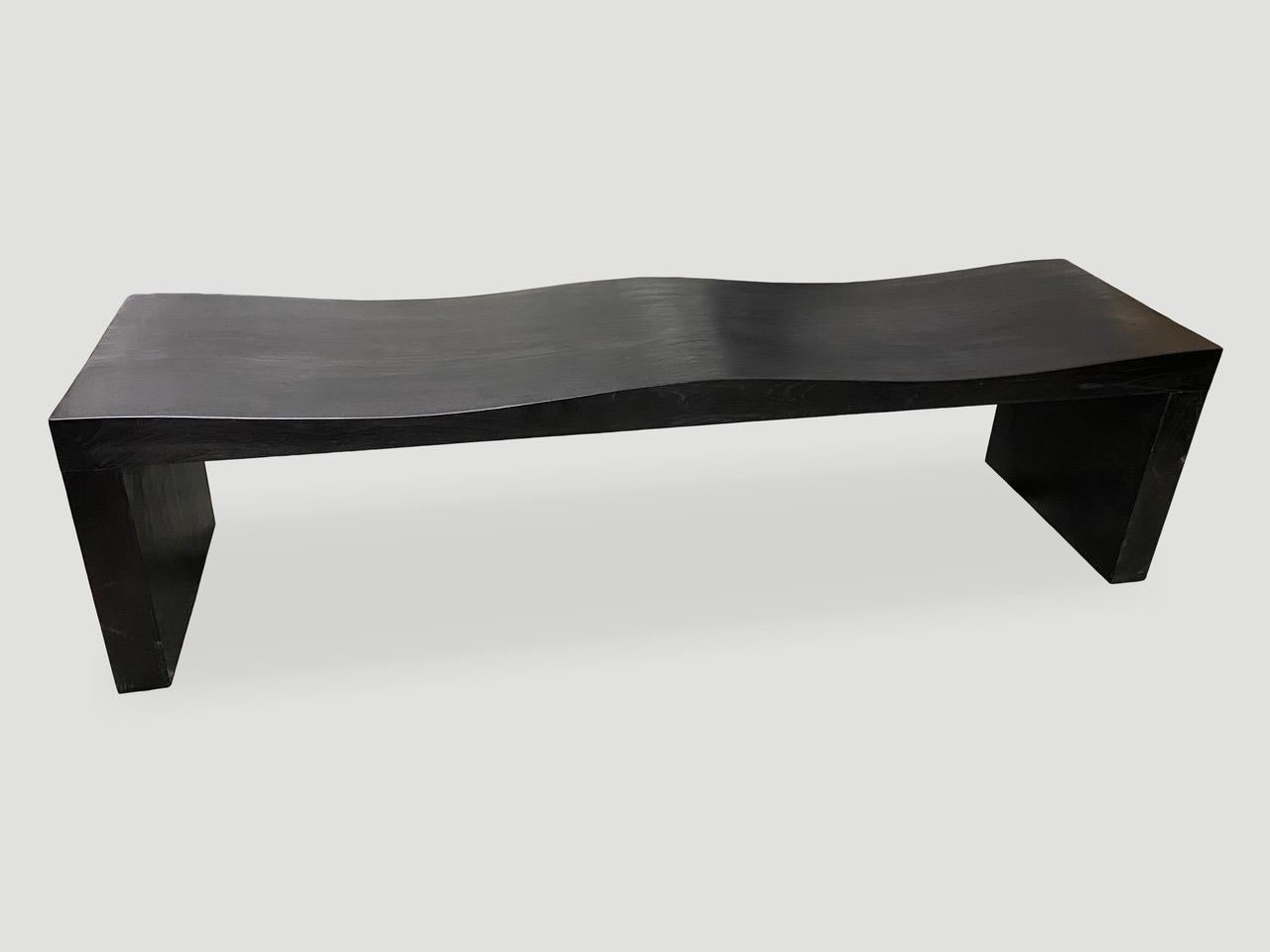 Andrianna Shamaris Charred Teak Wood Wave Bench In Excellent Condition For Sale In New York, NY