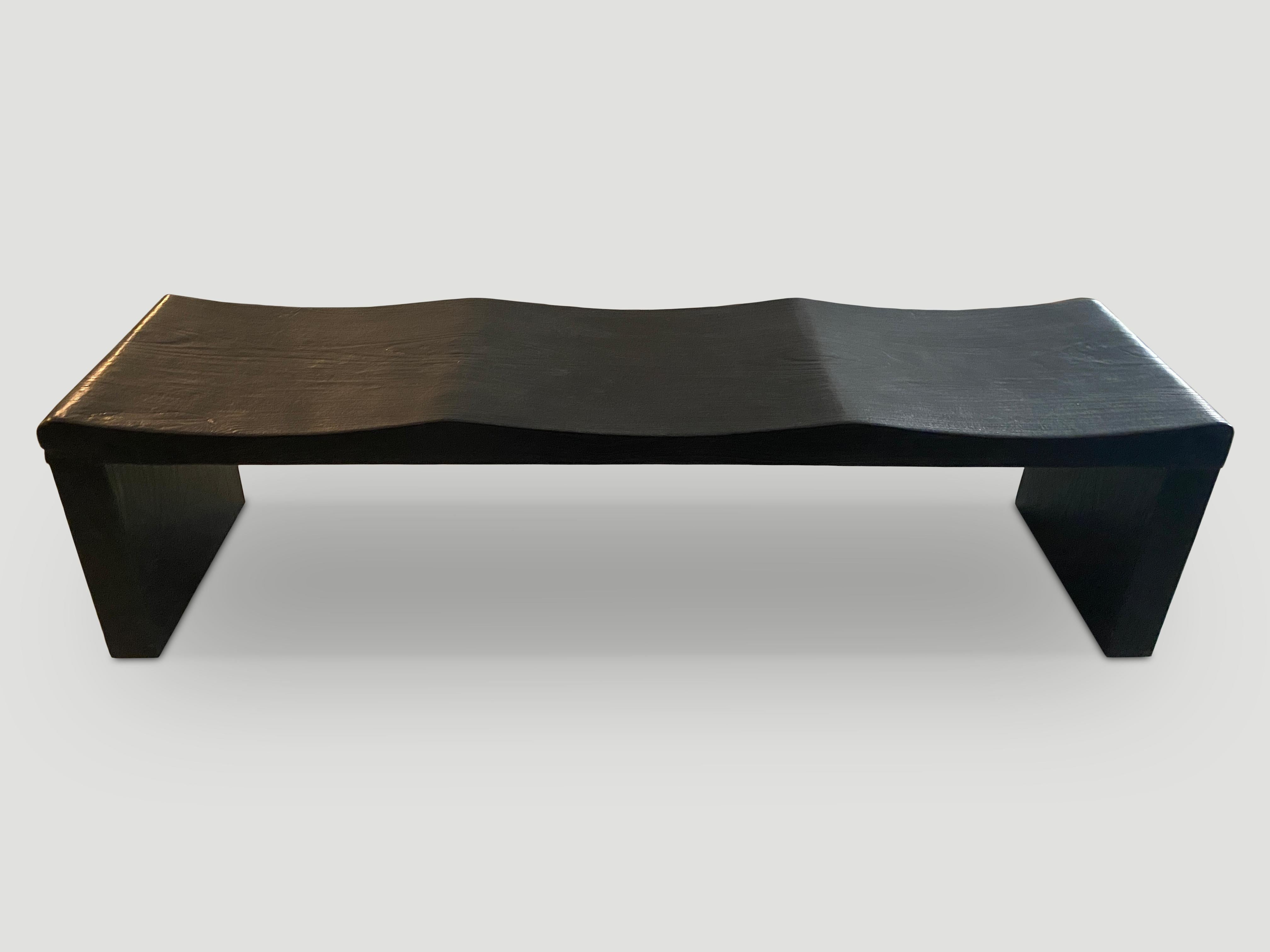 Andrianna Shamaris Charred Teak Wood Wave Bench In Excellent Condition For Sale In New York, NY