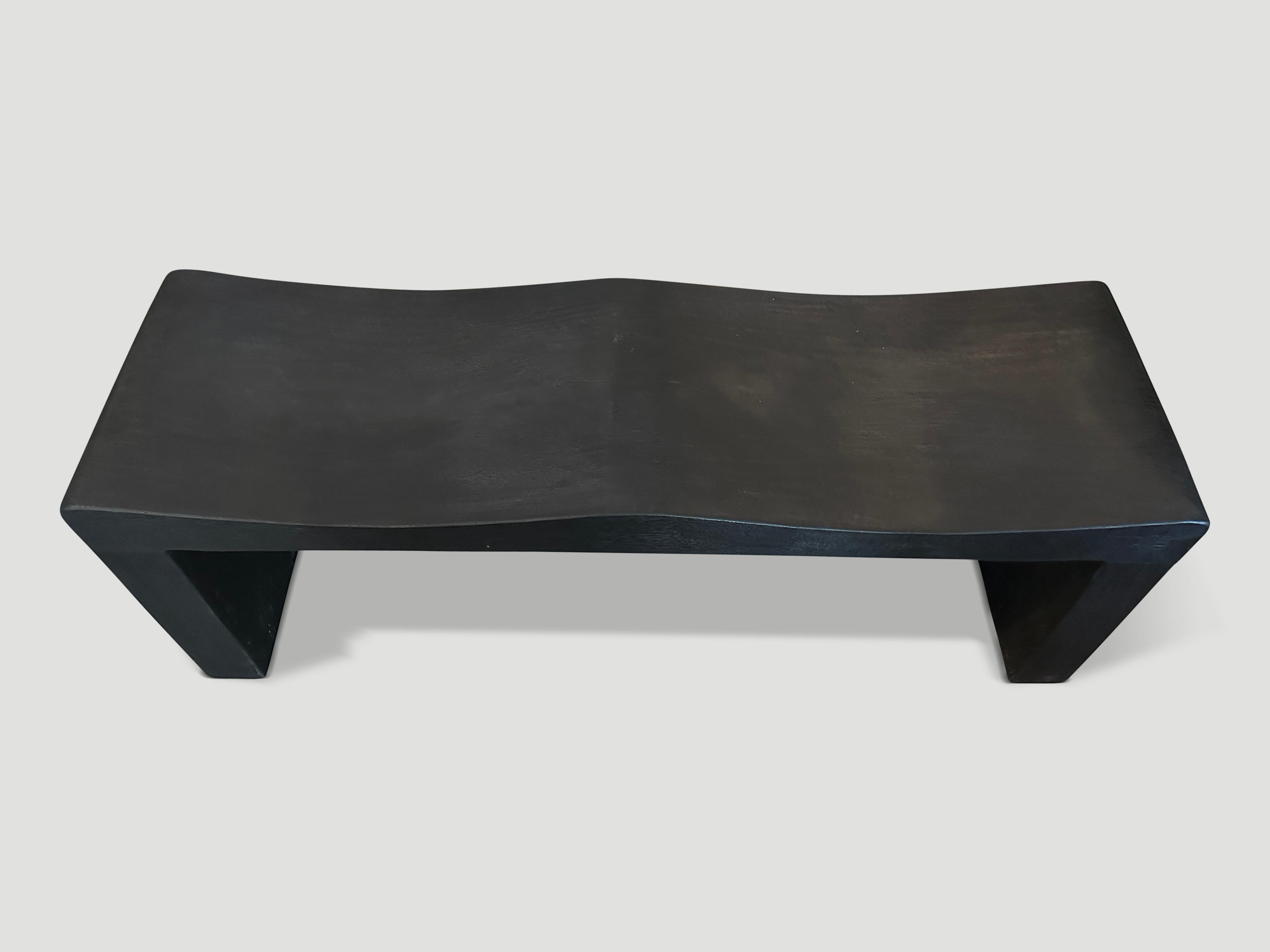 Andrianna Shamaris Charred Teak Wood Wave Bench In Excellent Condition In New York, NY