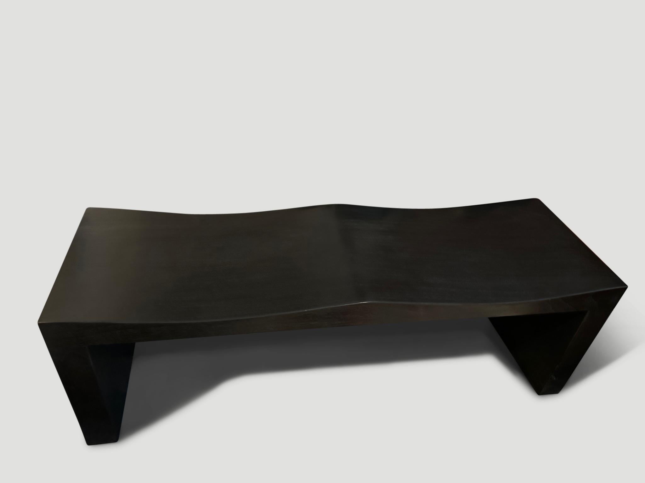 Andrianna Shamaris Charred Teak Wood Wave Bench In Excellent Condition For Sale In New York, NY