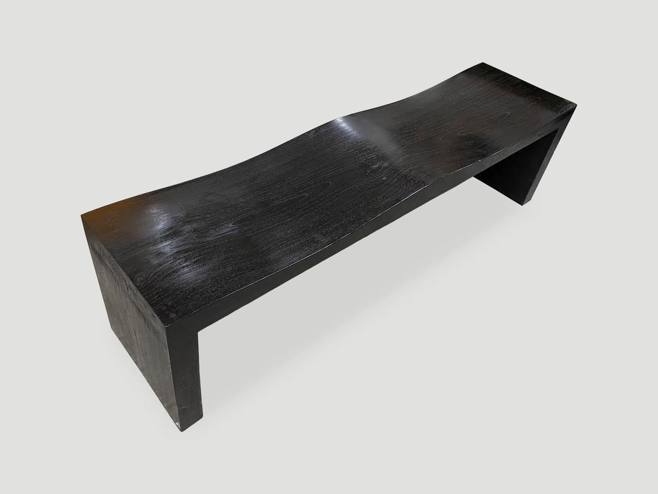 Contemporary Andrianna Shamaris Charred Teak Wood Wave Bench For Sale