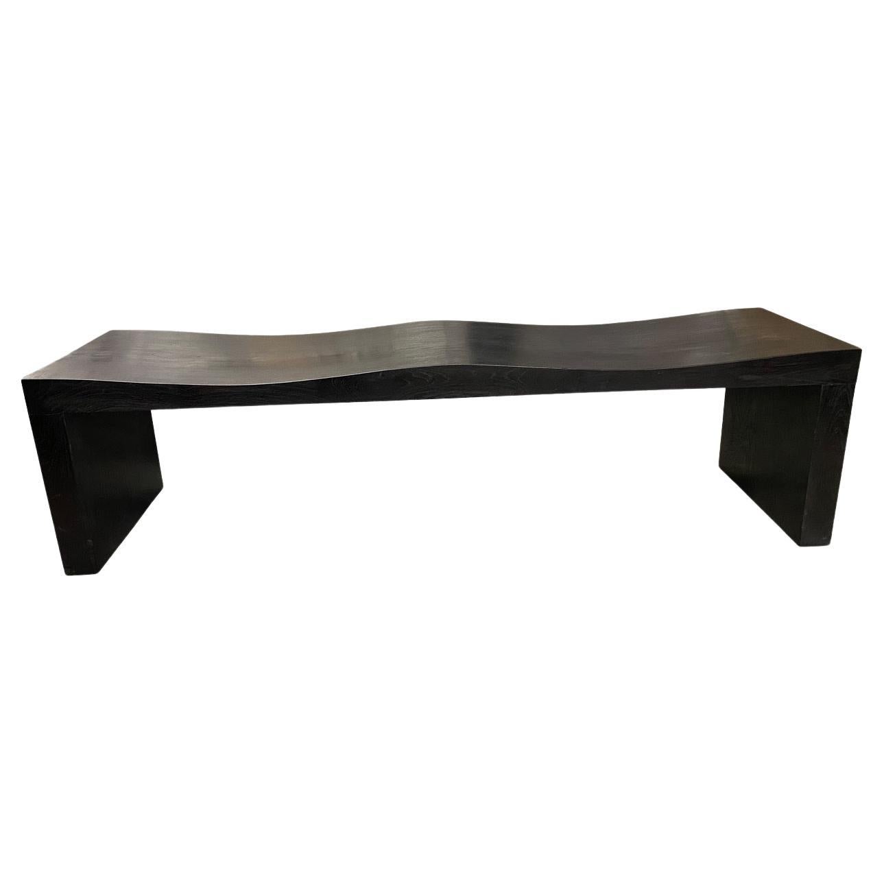 Andrianna Shamaris Charred Teak Wood Wave Bench