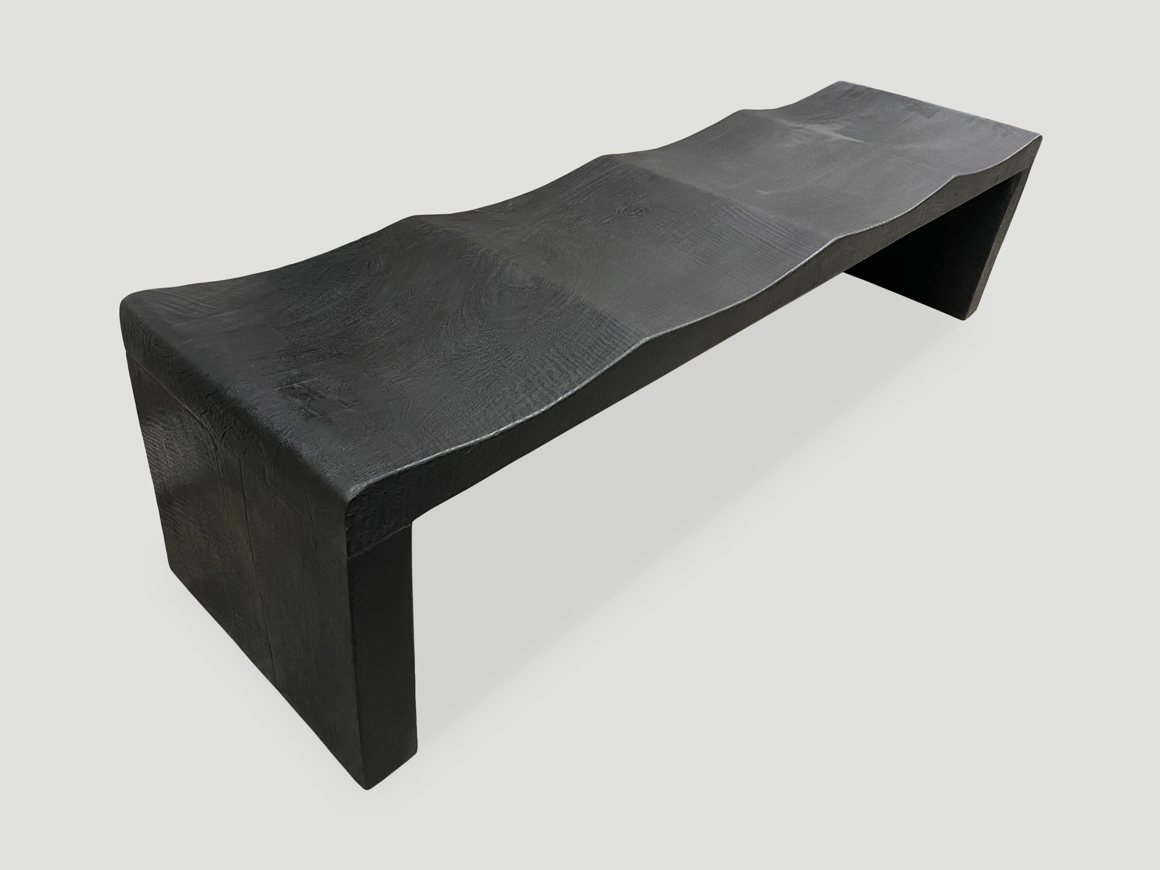 Organic Modern Andrianna Shamaris Charred Wave Bench For Sale