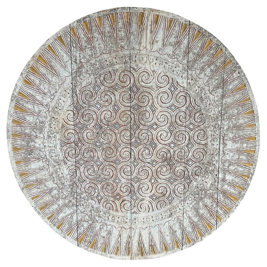 Andrianna Shamaris Circular Hand Carved Wooden Panel For Sale