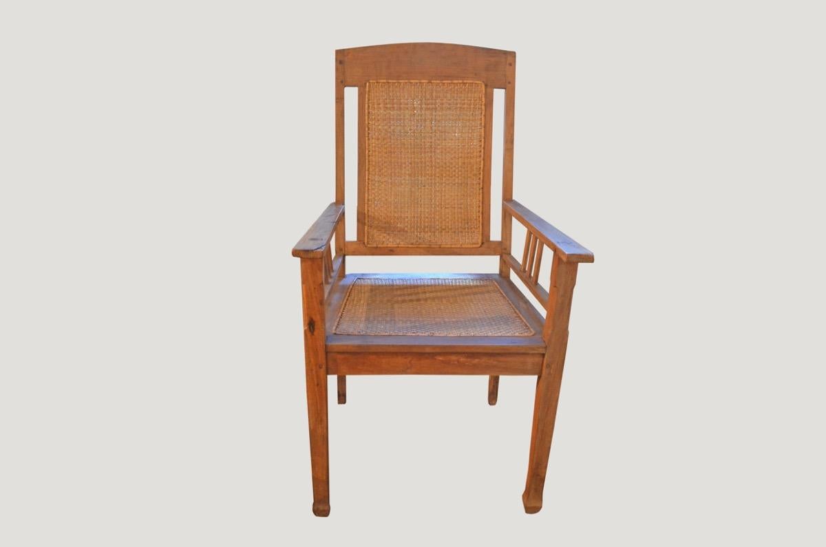 Primitive Andrianna Shamaris Colonial Teak Wood and Rattan Chair For Sale