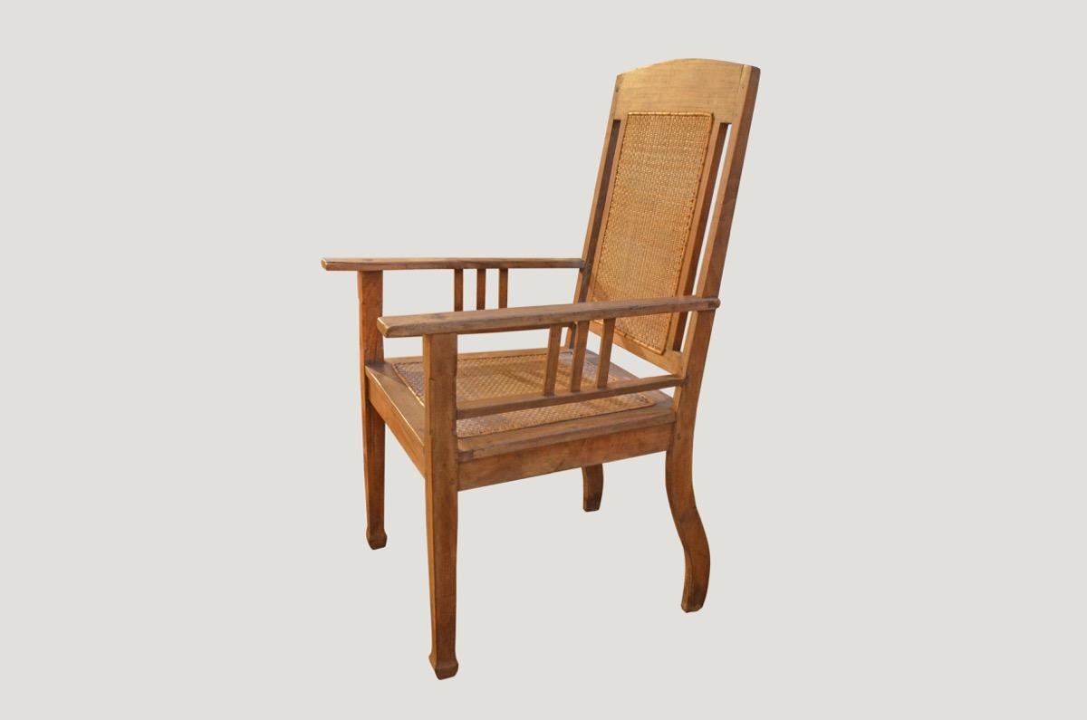 Andrianna Shamaris Colonial Teak Wood and Rattan Chair In Excellent Condition For Sale In New York, NY