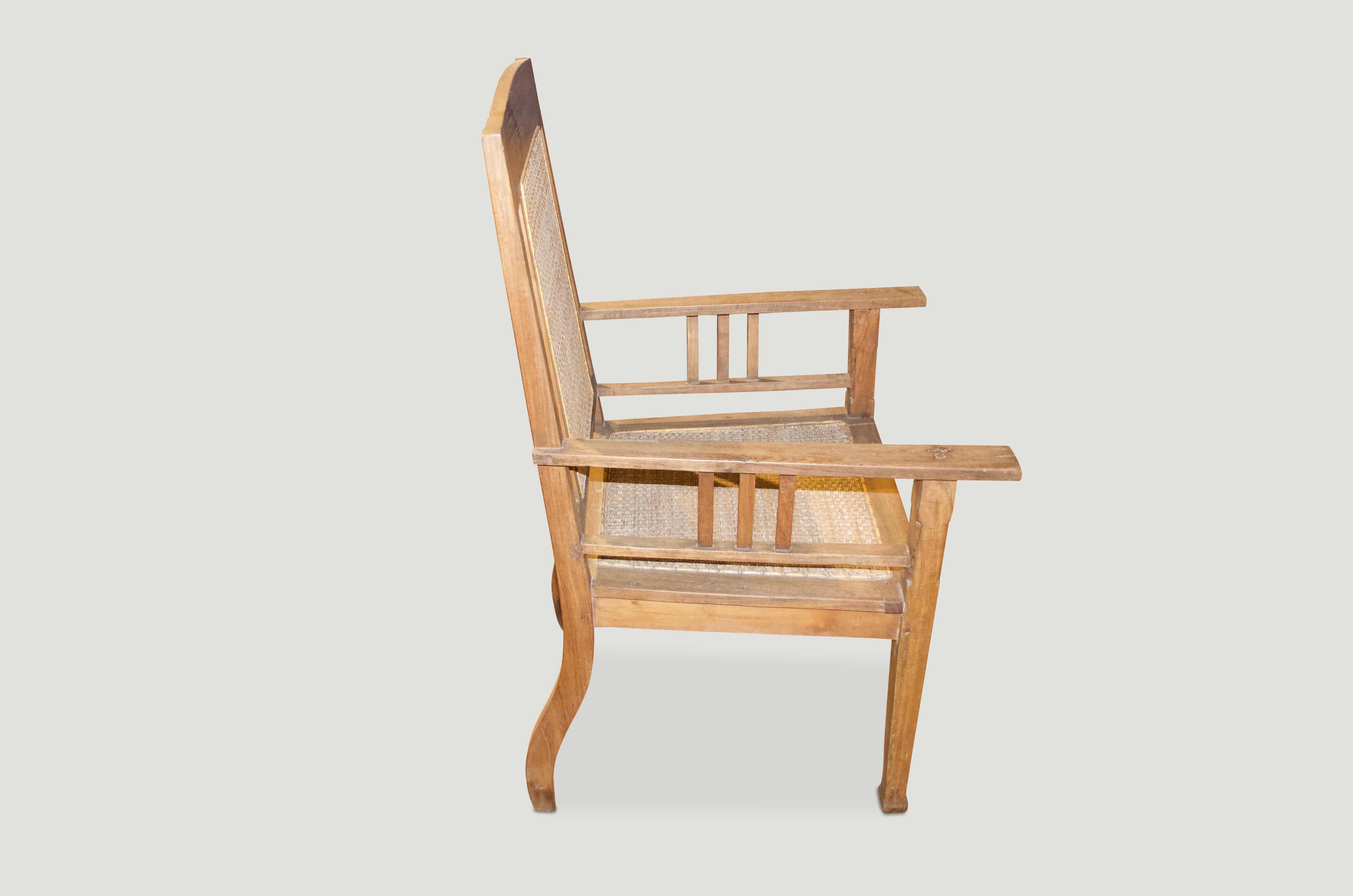 Andrianna Shamaris Colonial Teak Wood and Rattan Chair For Sale 1