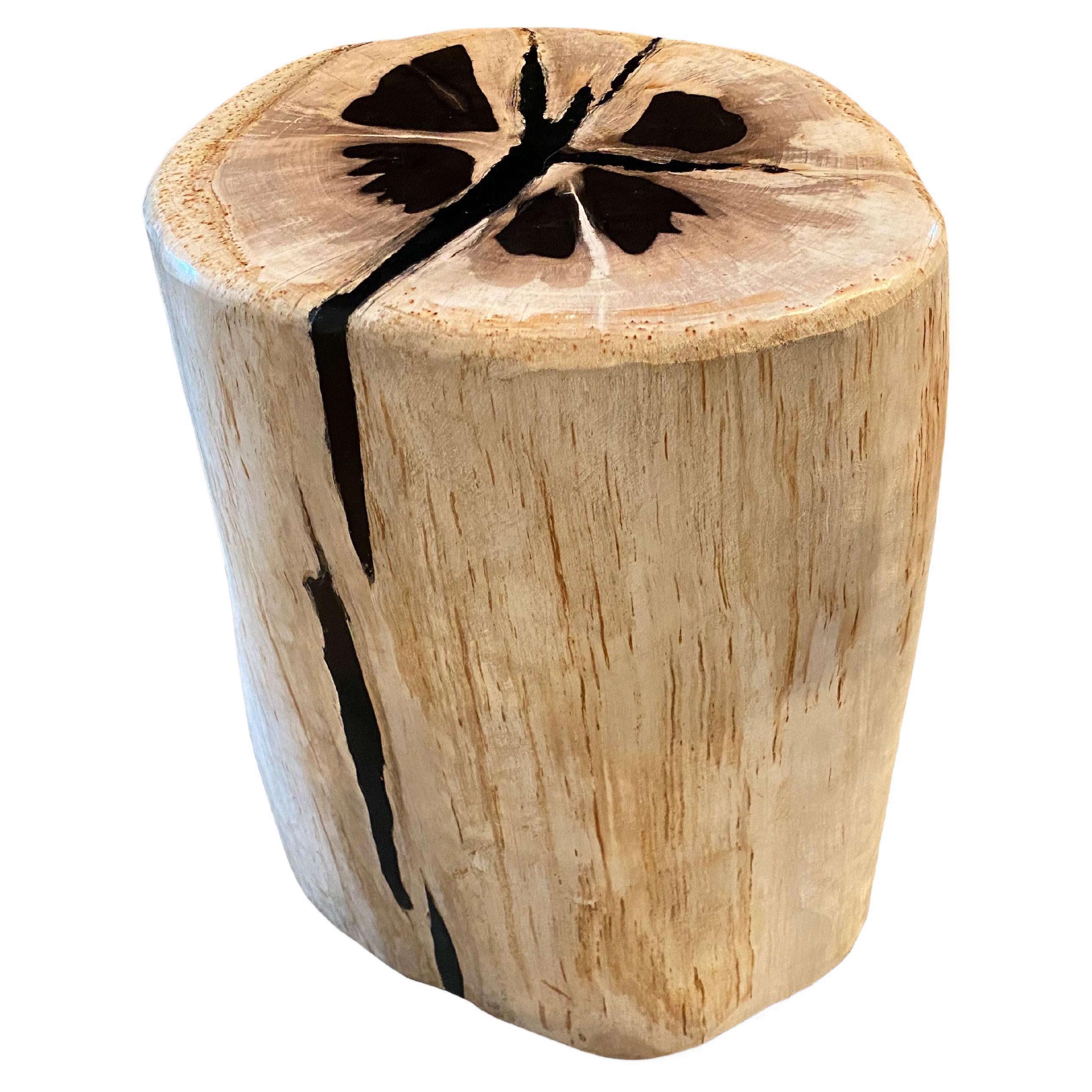 Andrianna Shamaris Contrasting Toned Petrified Wood Side Table For Sale