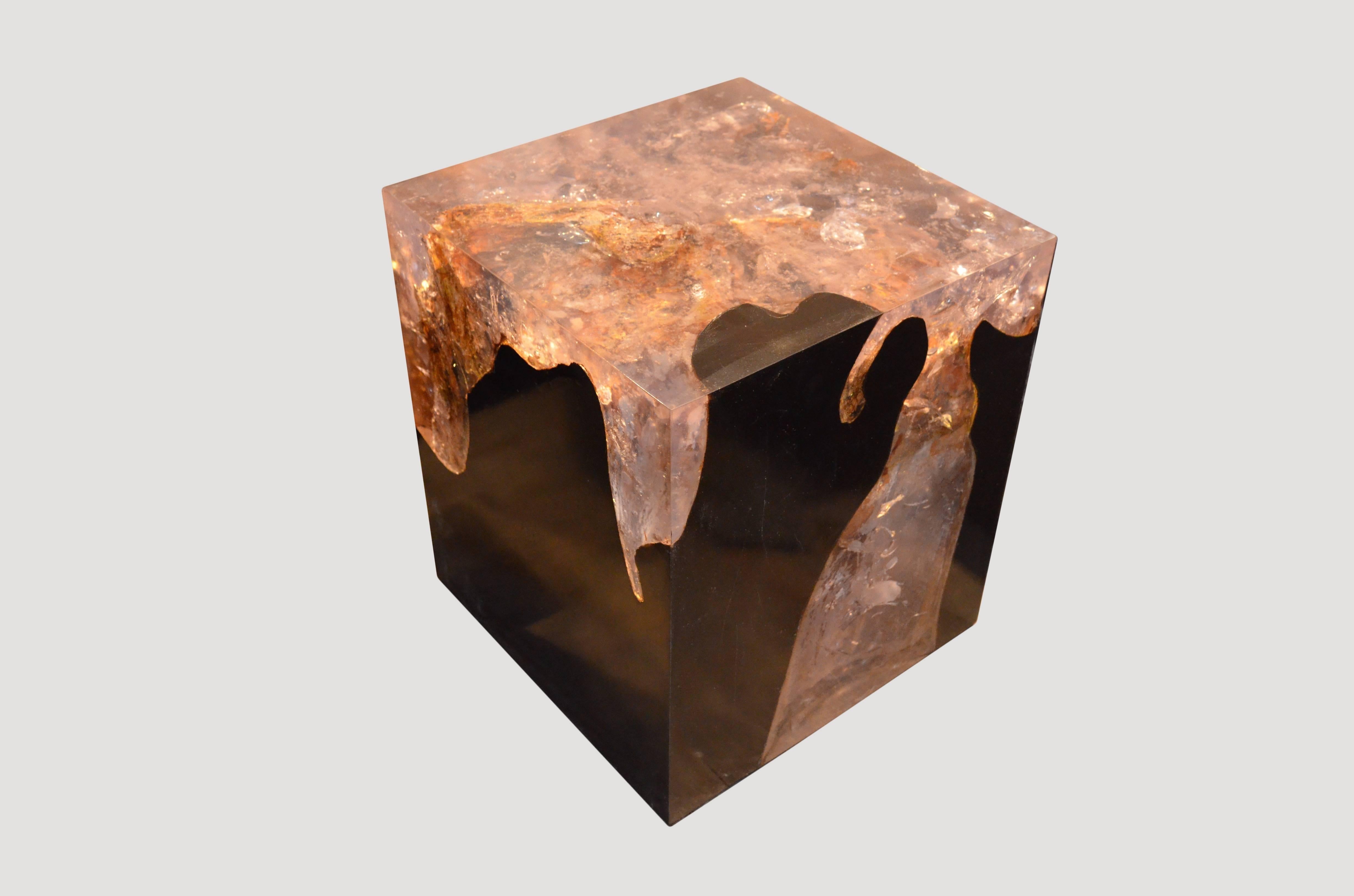 The Cracked Resin cocktail table is made from teak infused with resin. A dramatic piece due to the depth of the resin, which resembles a unique quartz crystal with many different facets. An impressive addition to any space.

The Cracked Resin