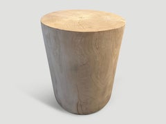Andrianna Shamaris Cylinder Bleached Teak Wood Side Table or Stool