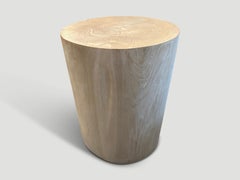 Andrianna Shamaris Cylinder Bleached Teak Wood Side Table or Stool