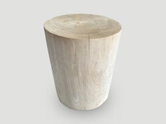 Andrianna Shamaris Cylinder Bleached Teak Wood Side Table or Stool