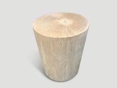 Andrianna Shamaris Cylinder Bleached Teak Wood Side Table or Stool