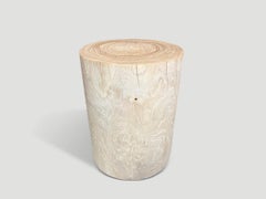 Andrianna Shamaris Cylinder Bleached Teak Wood Side Table or Stool