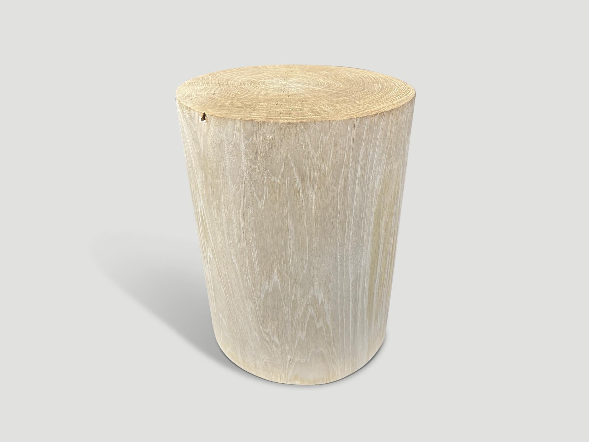 Organic Modern Andrianna Shamaris Cylinder Bleached Teak Wood Side Table or Stool  For Sale