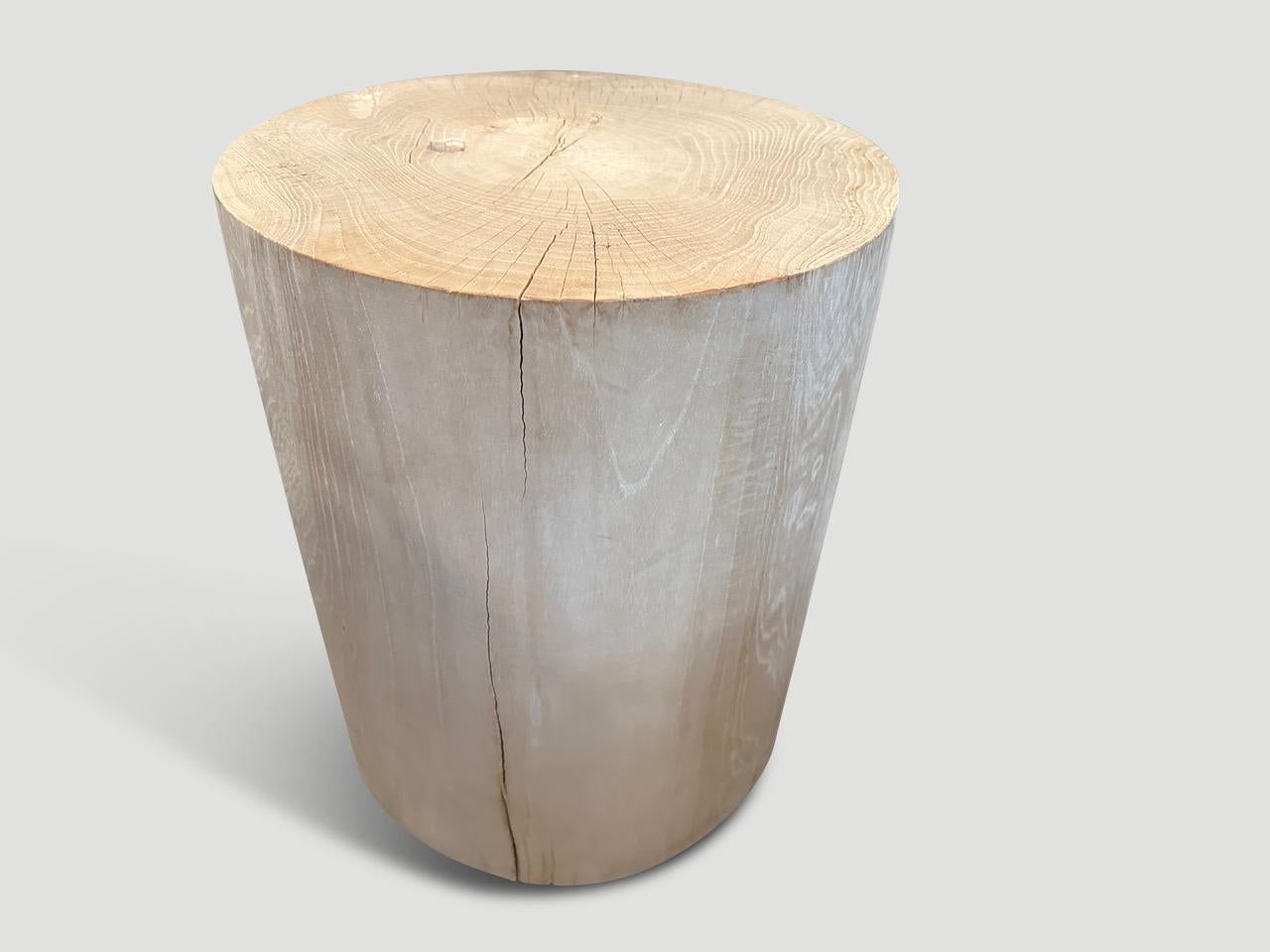 Organic Modern Andrianna Shamaris Cylinder Bleached Teak Wood Side Table or Stool For Sale