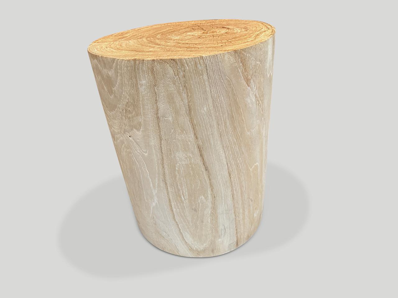 Organic Modern Andrianna Shamaris Cylinder Bleached Teak Wood Side Table or Stool