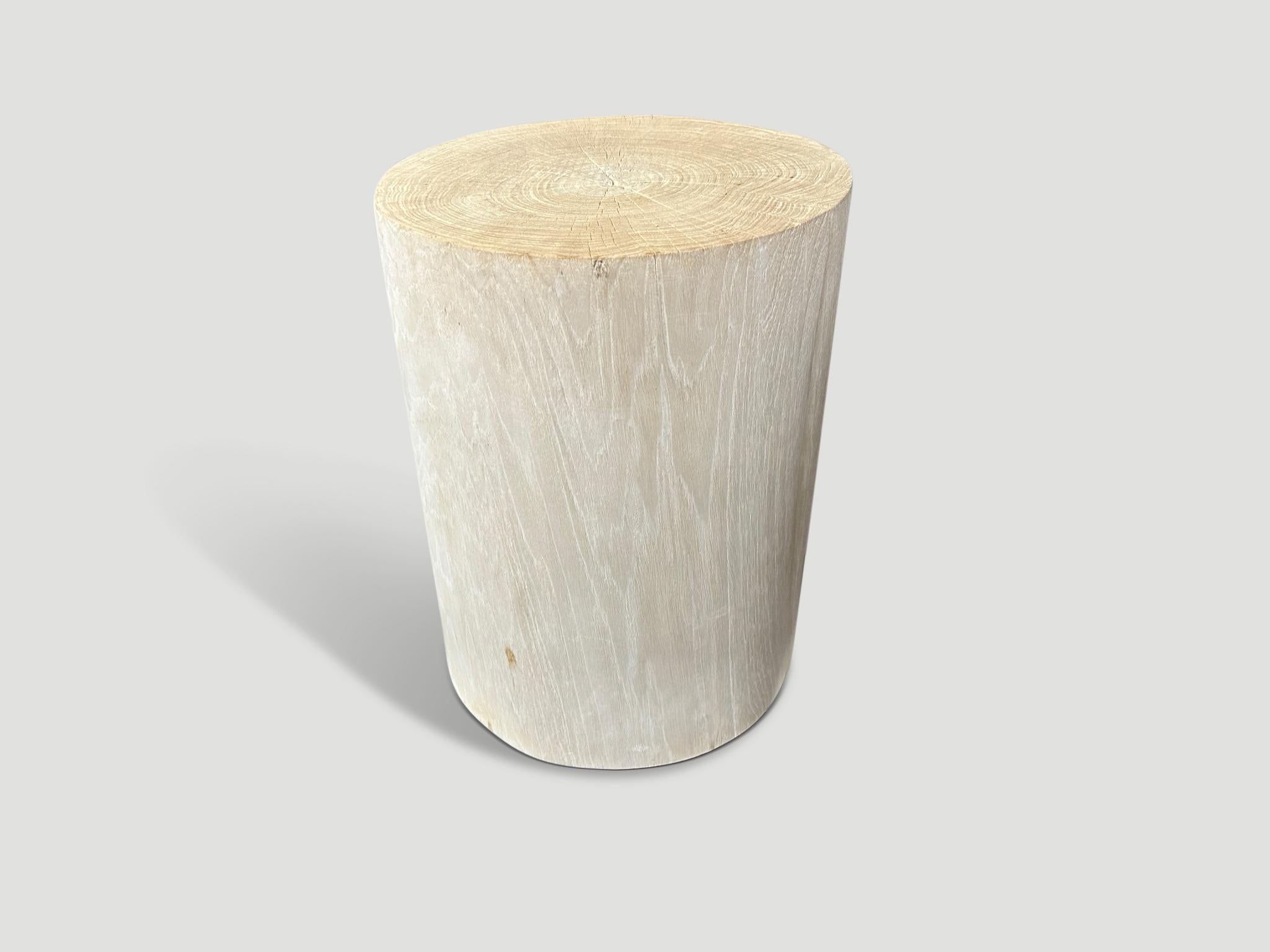 Andrianna Shamaris Cylinder Bleached Teak Wood Side Table or Stool  In Excellent Condition For Sale In New York, NY