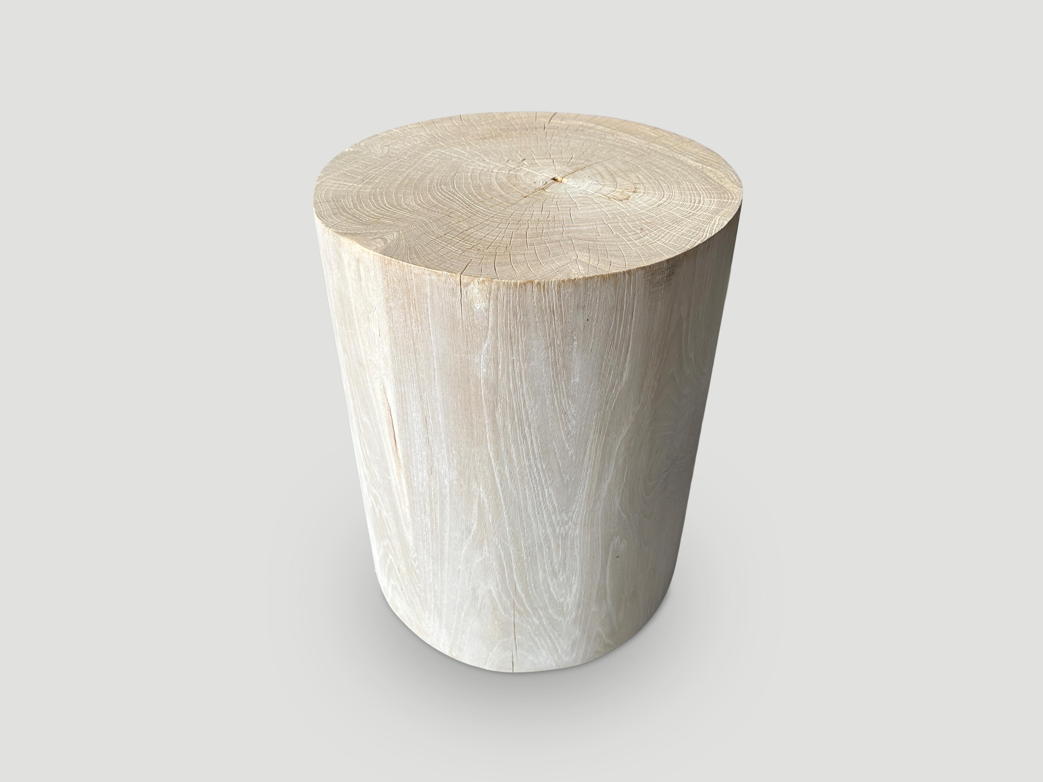 Andrianna Shamaris Cylinder Bleached Teak Wood Side Table or Stool In Excellent Condition For Sale In New York, NY
