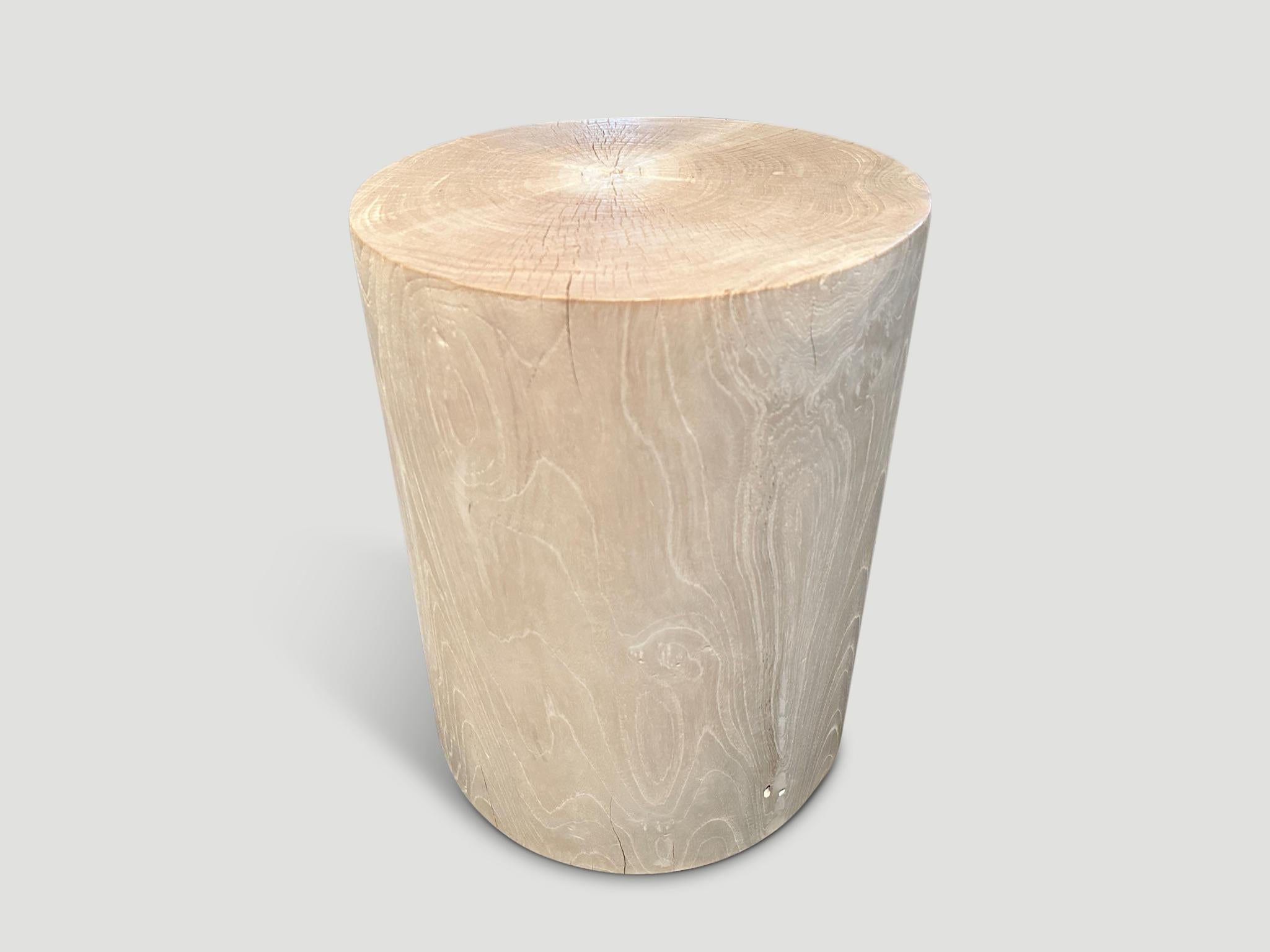 Andrianna Shamaris Cylinder Bleached Teak Wood Side Table or Stool In Excellent Condition In New York, NY