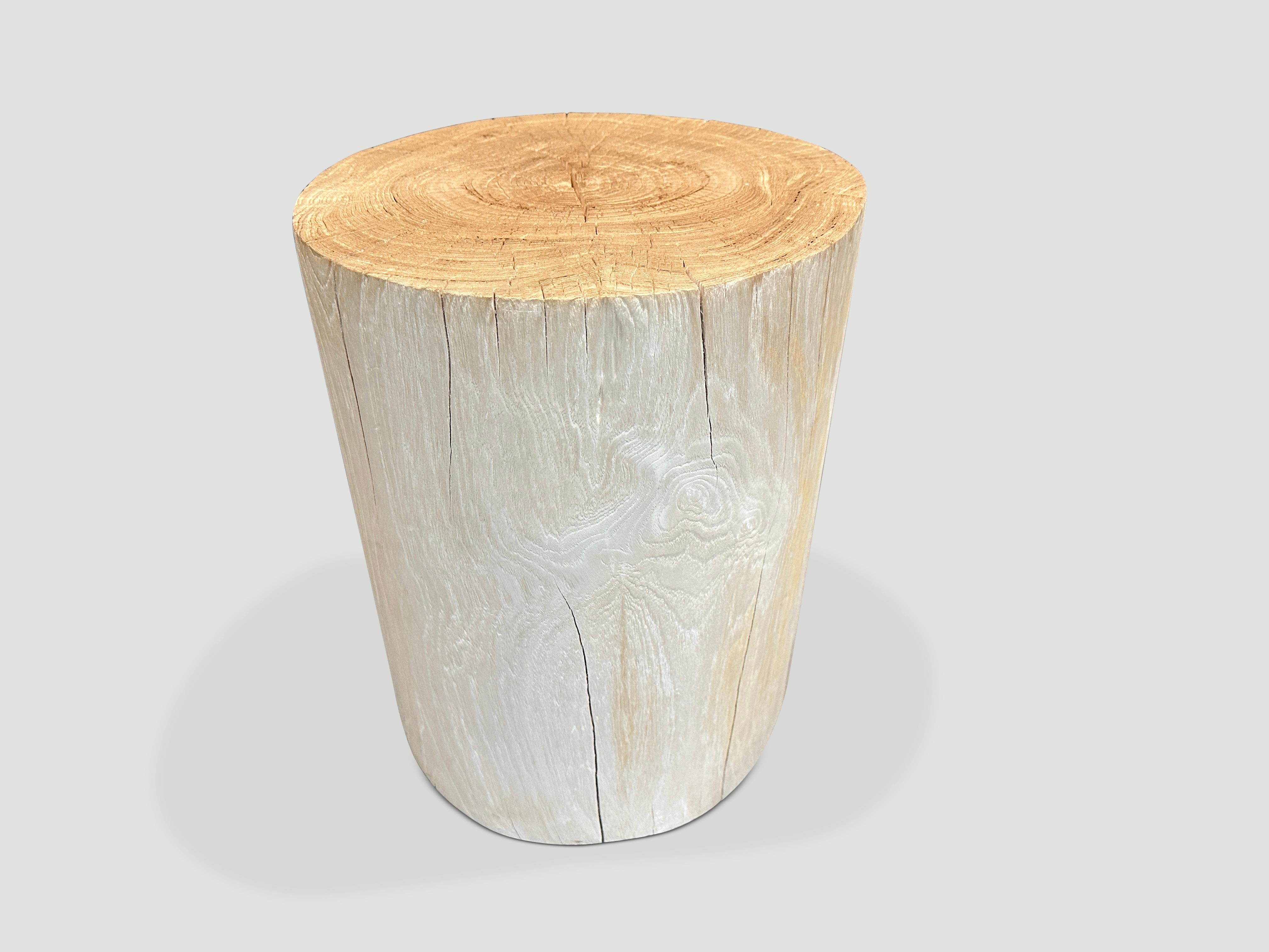 Andrianna Shamaris Cylinder Bleached Teak Wood Side Table or Stool  In Excellent Condition For Sale In New York, NY