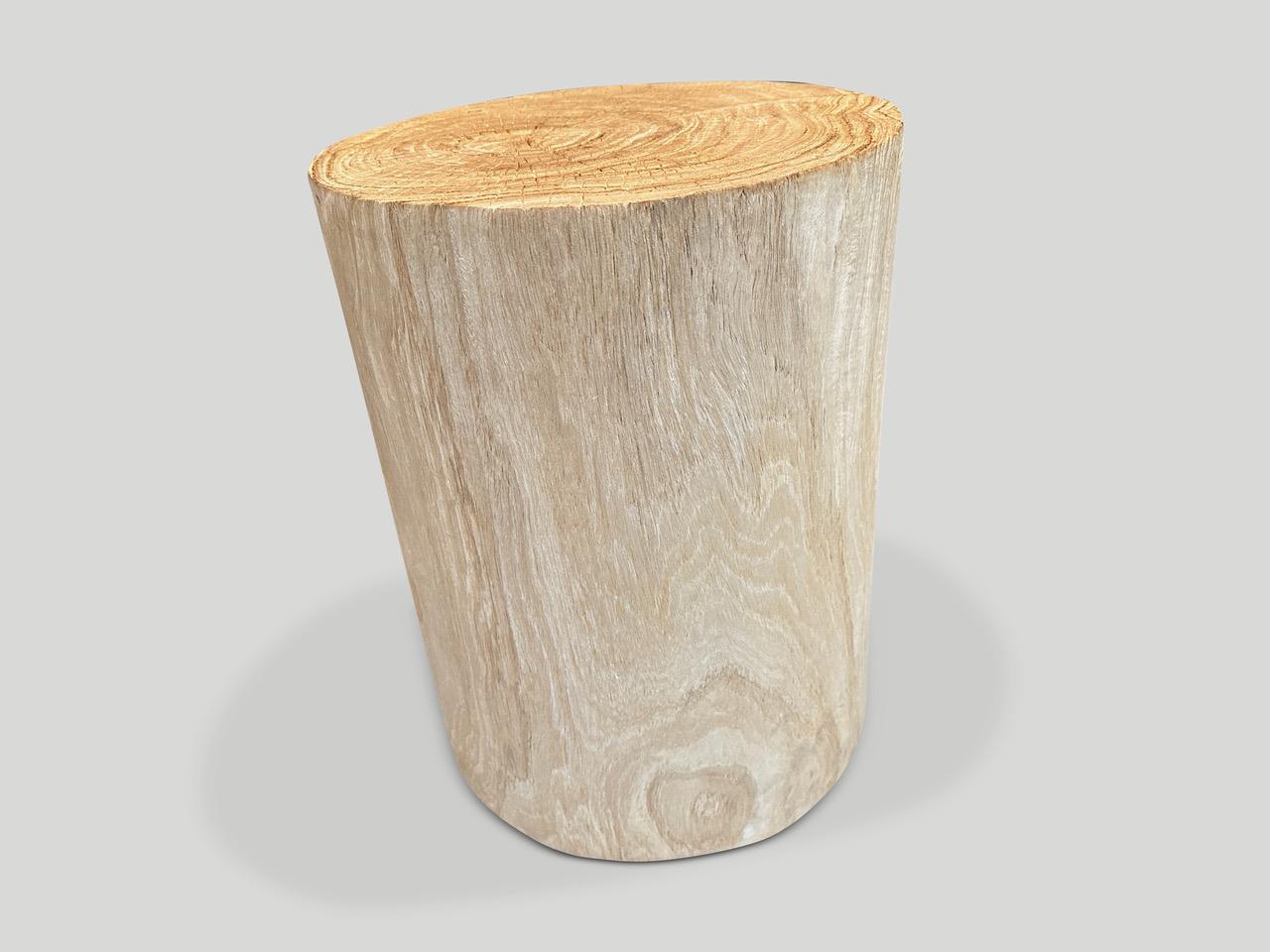Andrianna Shamaris Cylinder Bleached Teak Wood Side Table or Stool In Excellent Condition In New York, NY