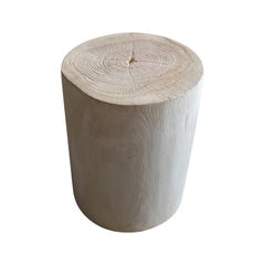Andrianna Shamaris Cylinder Bleached Teak Wood Side Table or Stool
