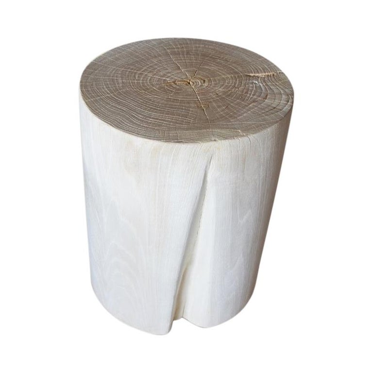 Andrianna Shamaris Cylinder Bleached Teak Wood Side Table Or Stool For Sale At 1stdibs