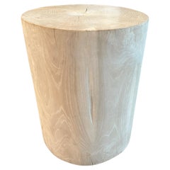 Andrianna Shamaris Cylinder Bleached Teak Wood Side Table or Stool