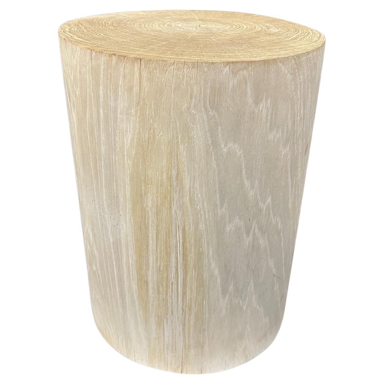 Andrianna Shamaris Cylinder Bleached Teak Wood Side Table or Stool  For Sale