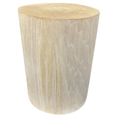 Andrianna Shamaris Cylinder Bleached Teak Wood Side Table or Stool 
