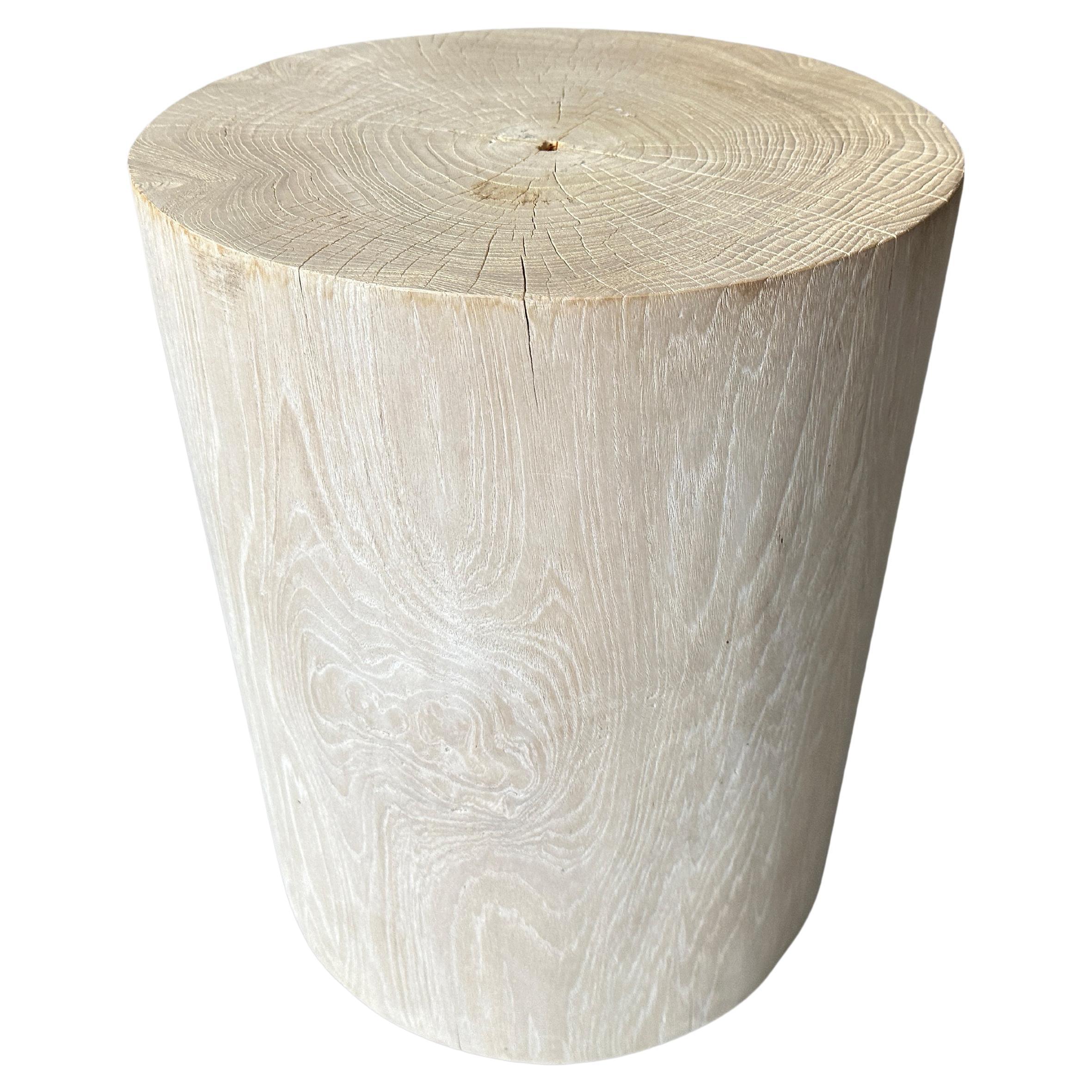 Andrianna Shamaris Cylinder Bleached Teak Wood Side Table or Stool For Sale